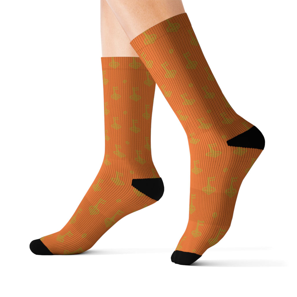 Orange Pumpkin Pattern Sublimation Socks —Crew Socks