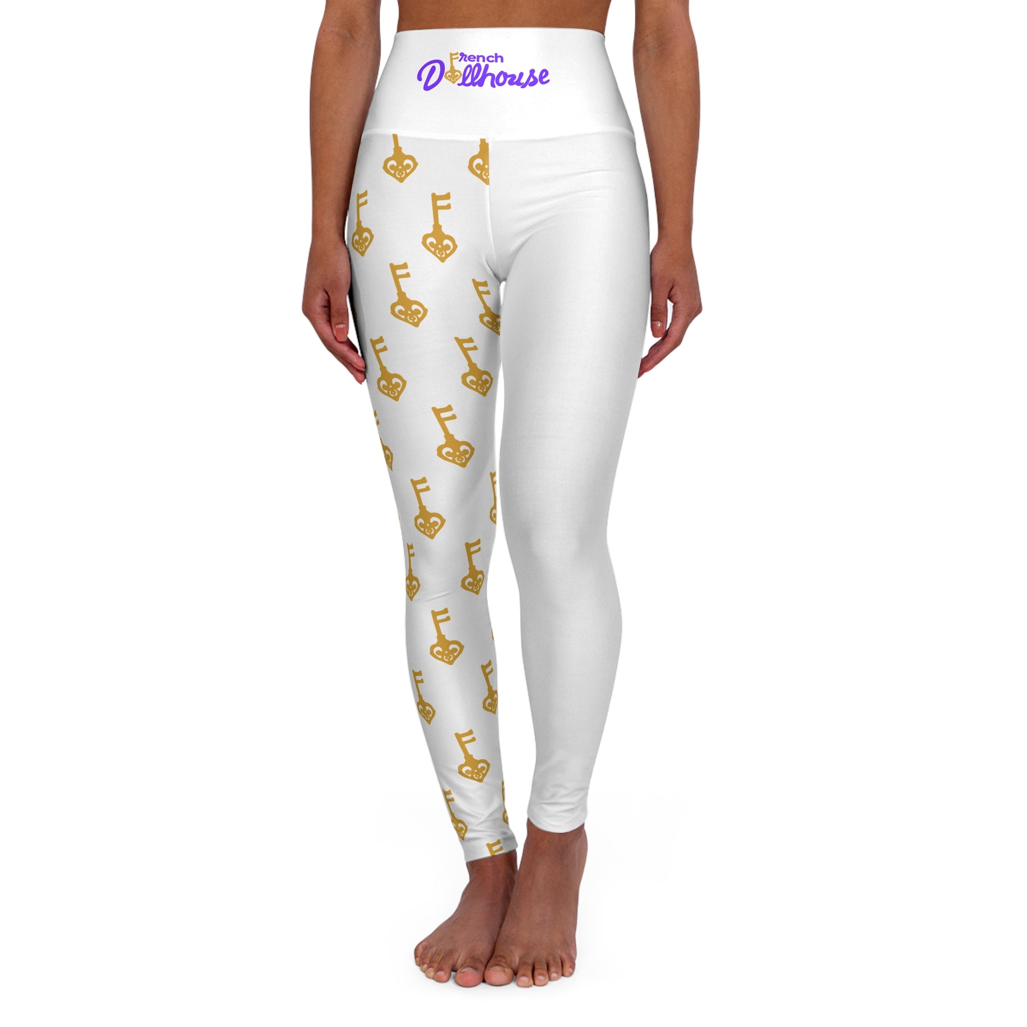 White High Waist Golden Key French Dollhouse Leggings