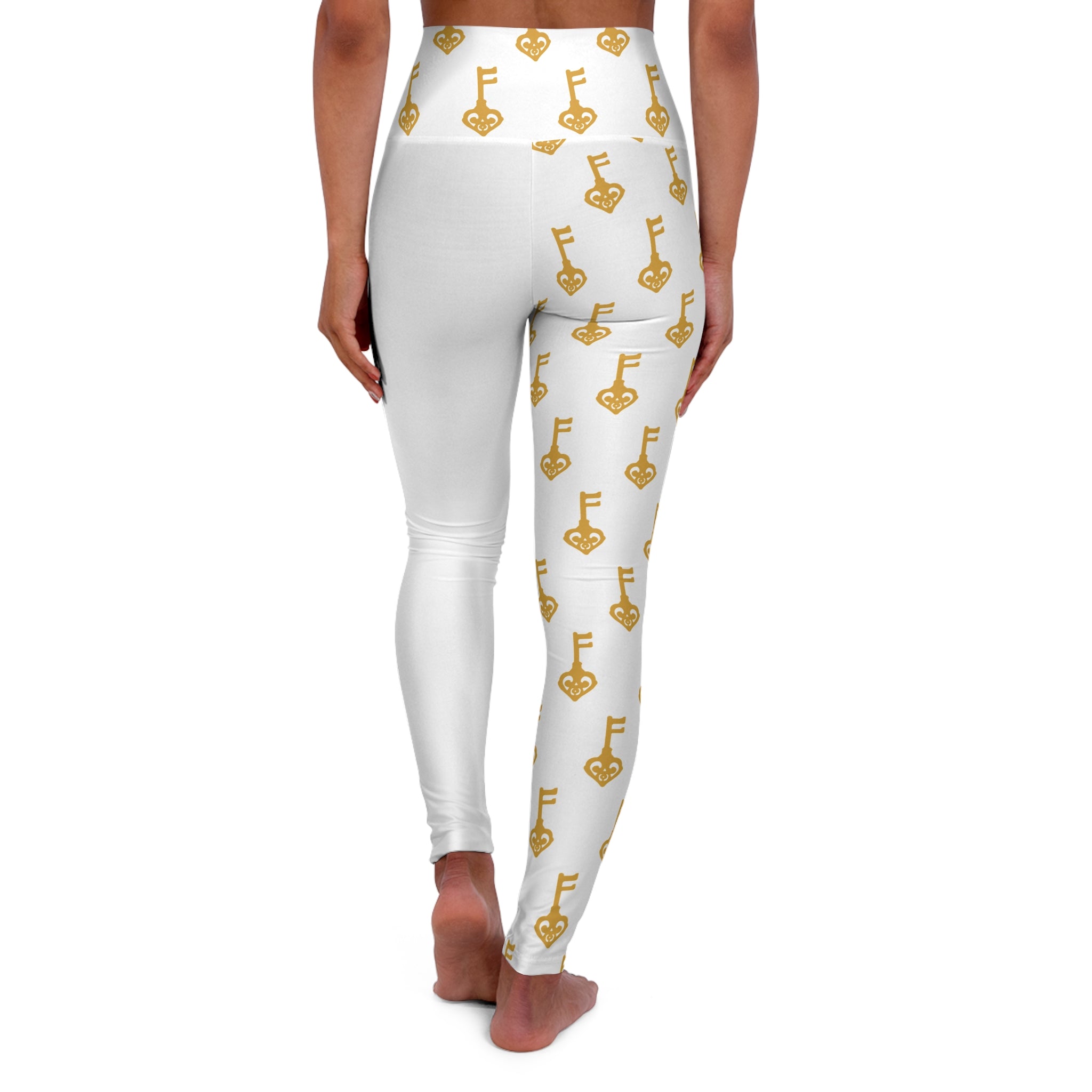 White High Waist Golden Key French Dollhouse Leggings