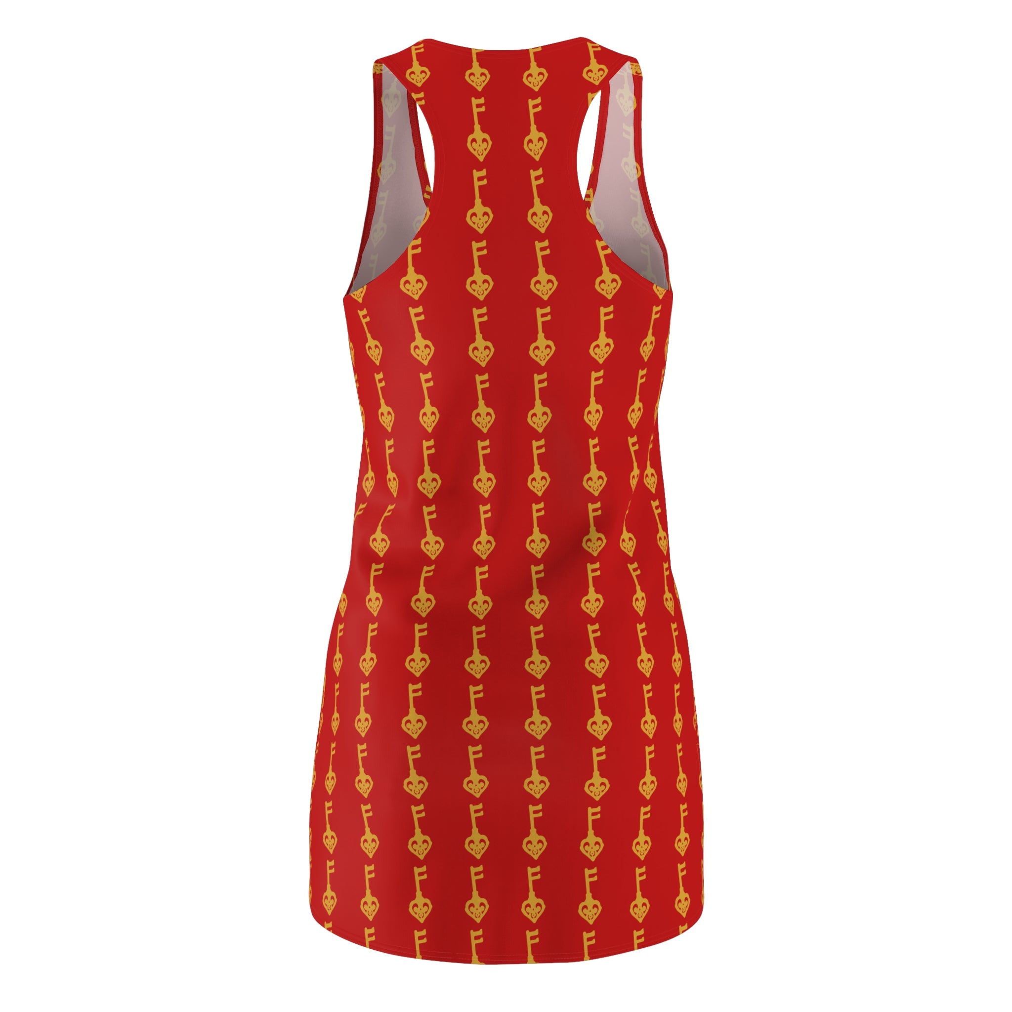 Racerback Dress — Red & Gold Guitar Pattern All-Over Print