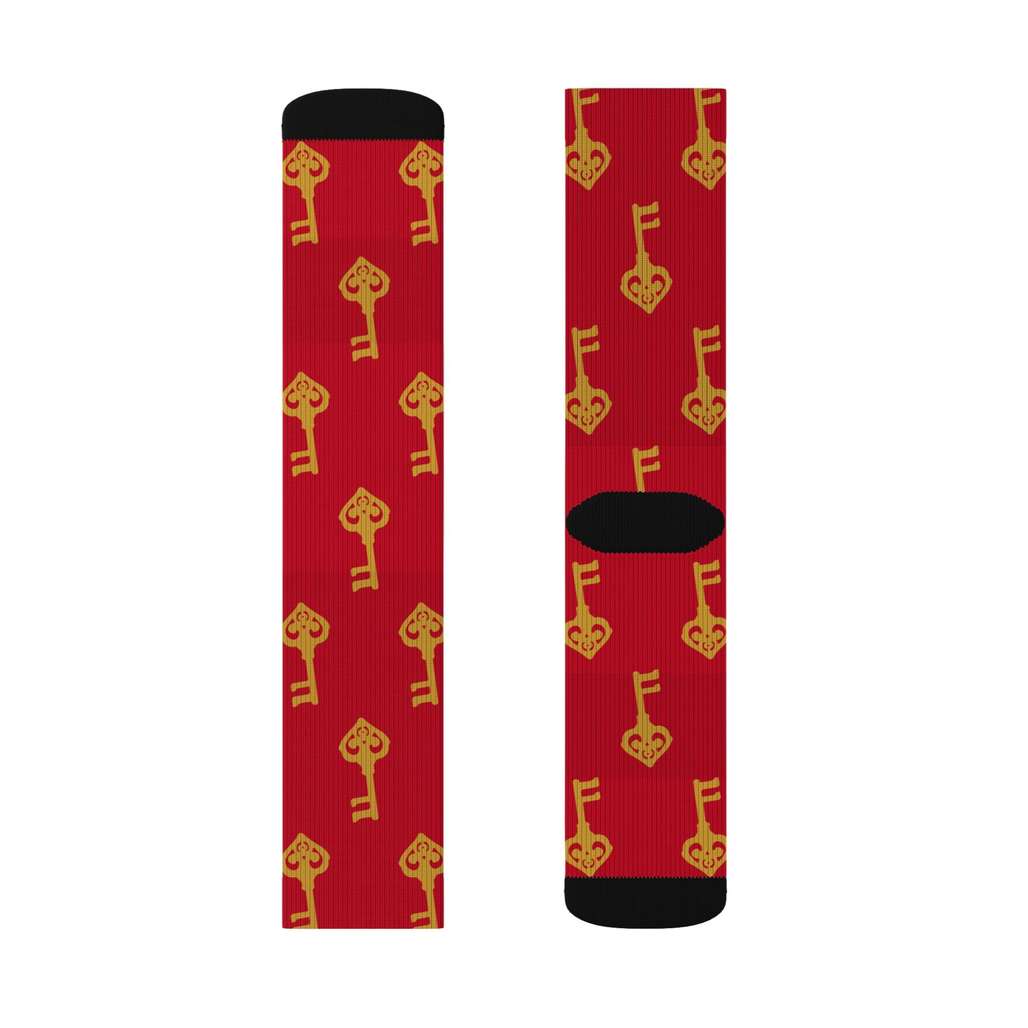 Ruby Red Golden Key Sublimation Socks —Ruby Red Novelty Crew Socks