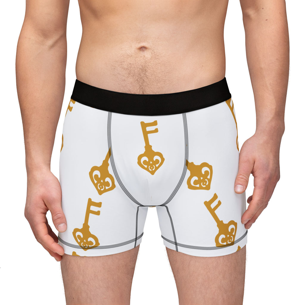 White Golden Key of Hearts Boxer Briefs — Men's Boxer Shorts