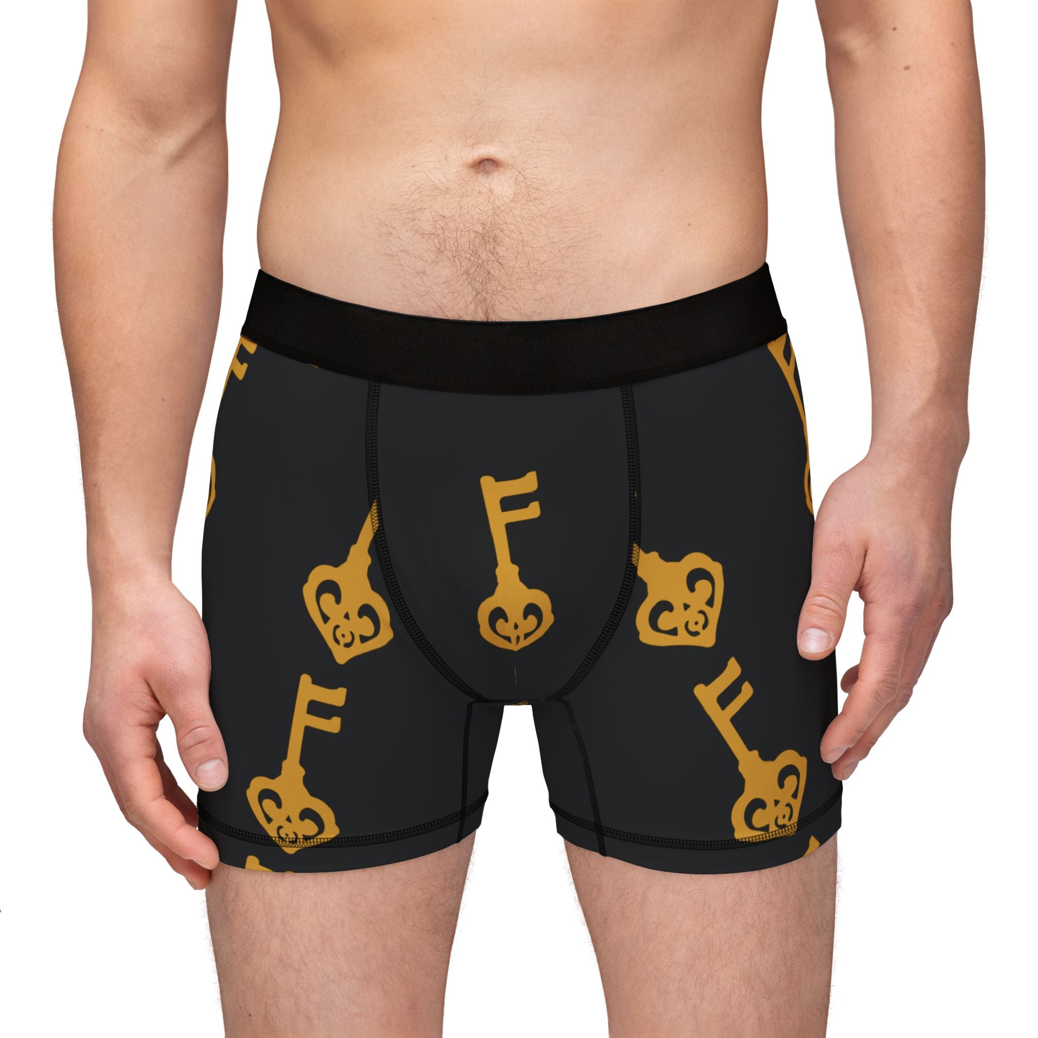 Black Golden Key of Hearts Boxer Briefs - Men's