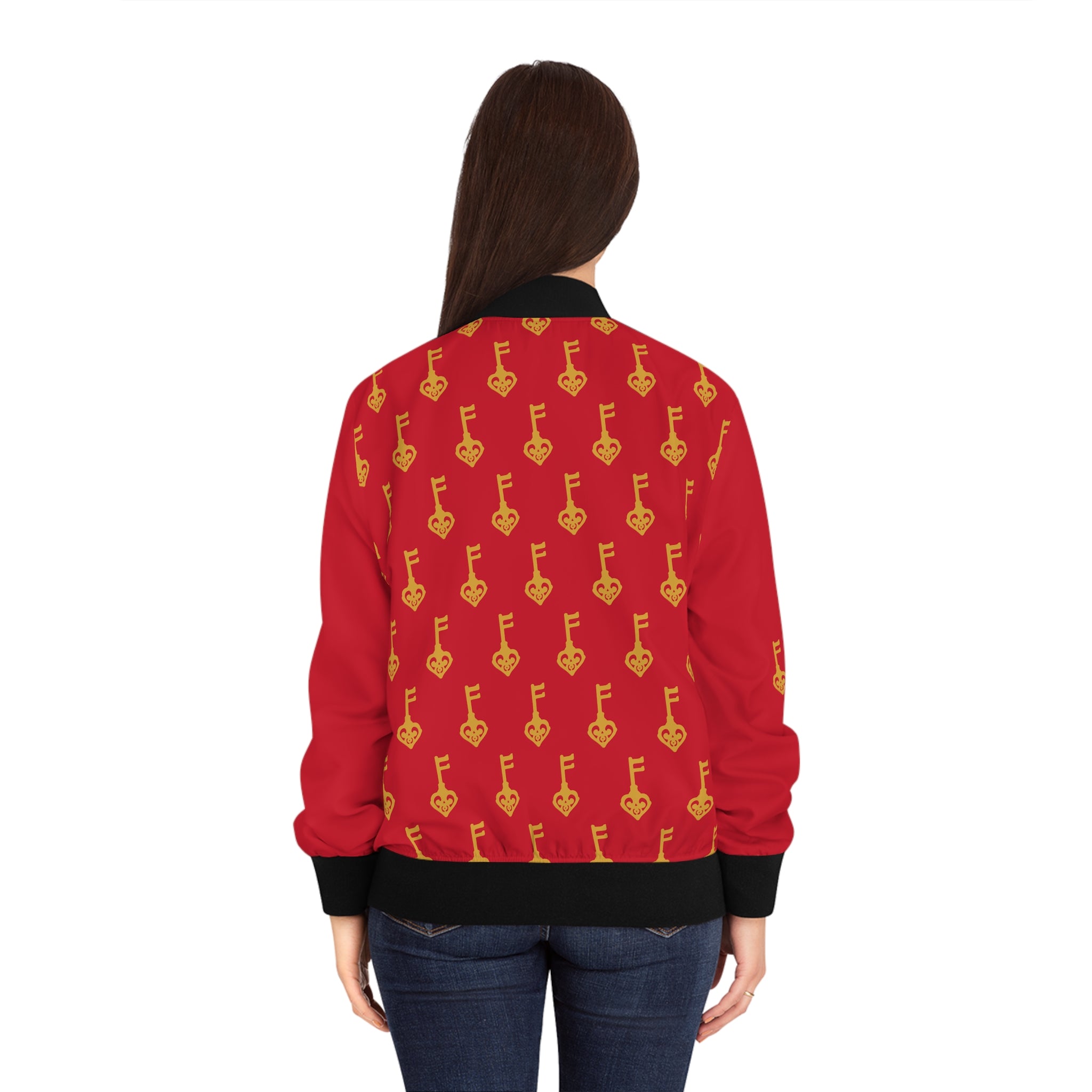 Ruby Red Golden Key Women’s Bomber Jacket