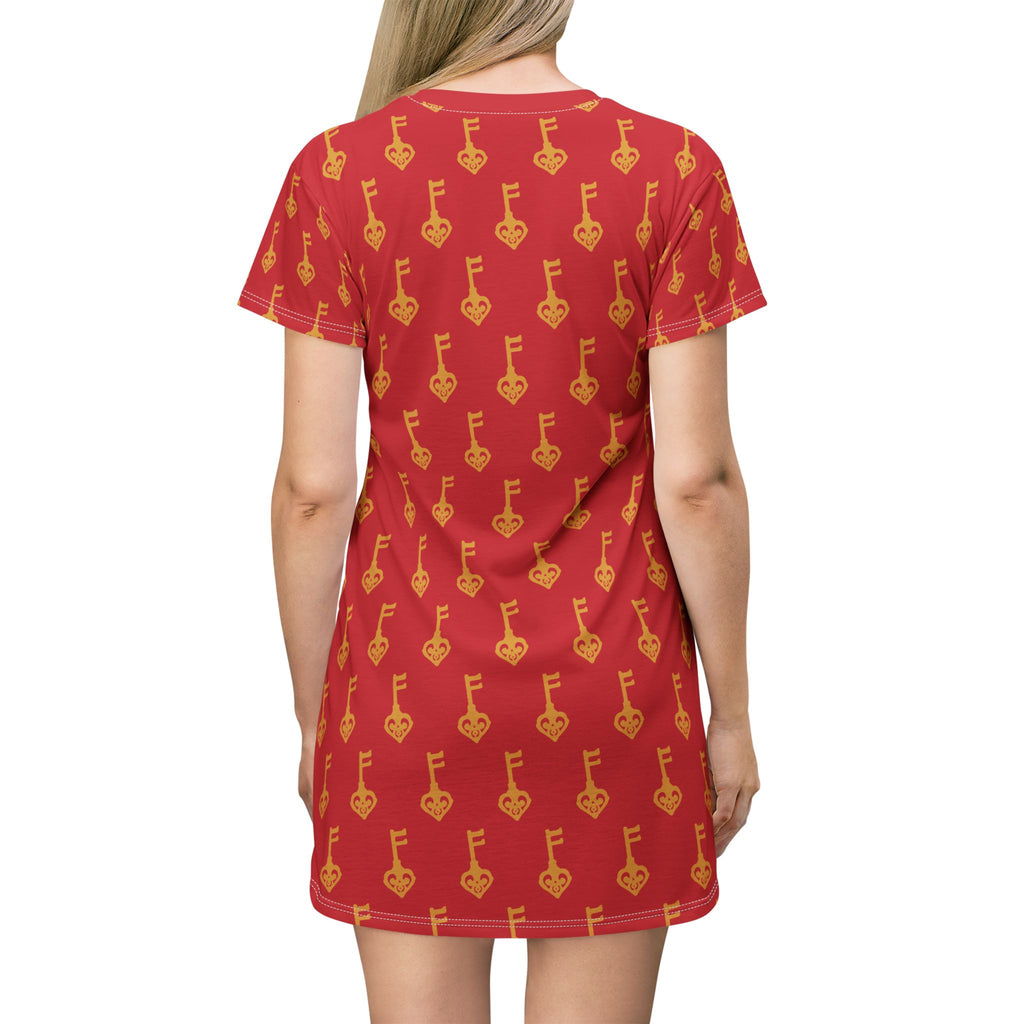Ruby Red Golden Key Vintage T-Shirt Dress