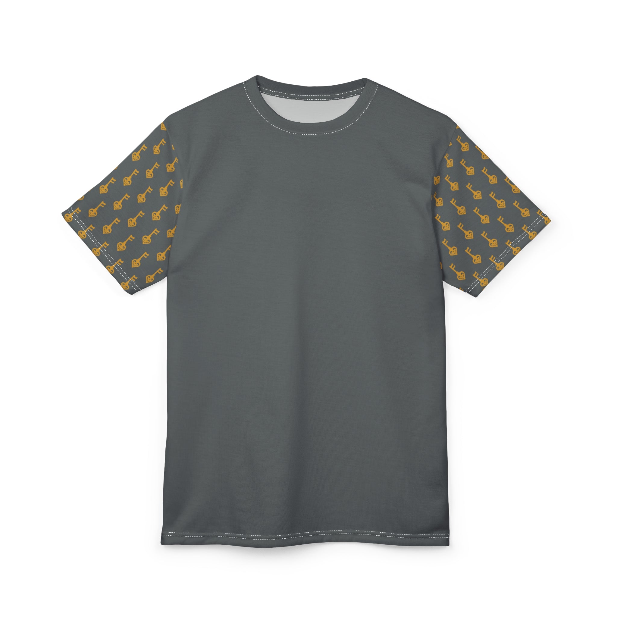Golden Key Pattern Cut & Sew Tee — Grey Tee with Golden key Sleeve Print