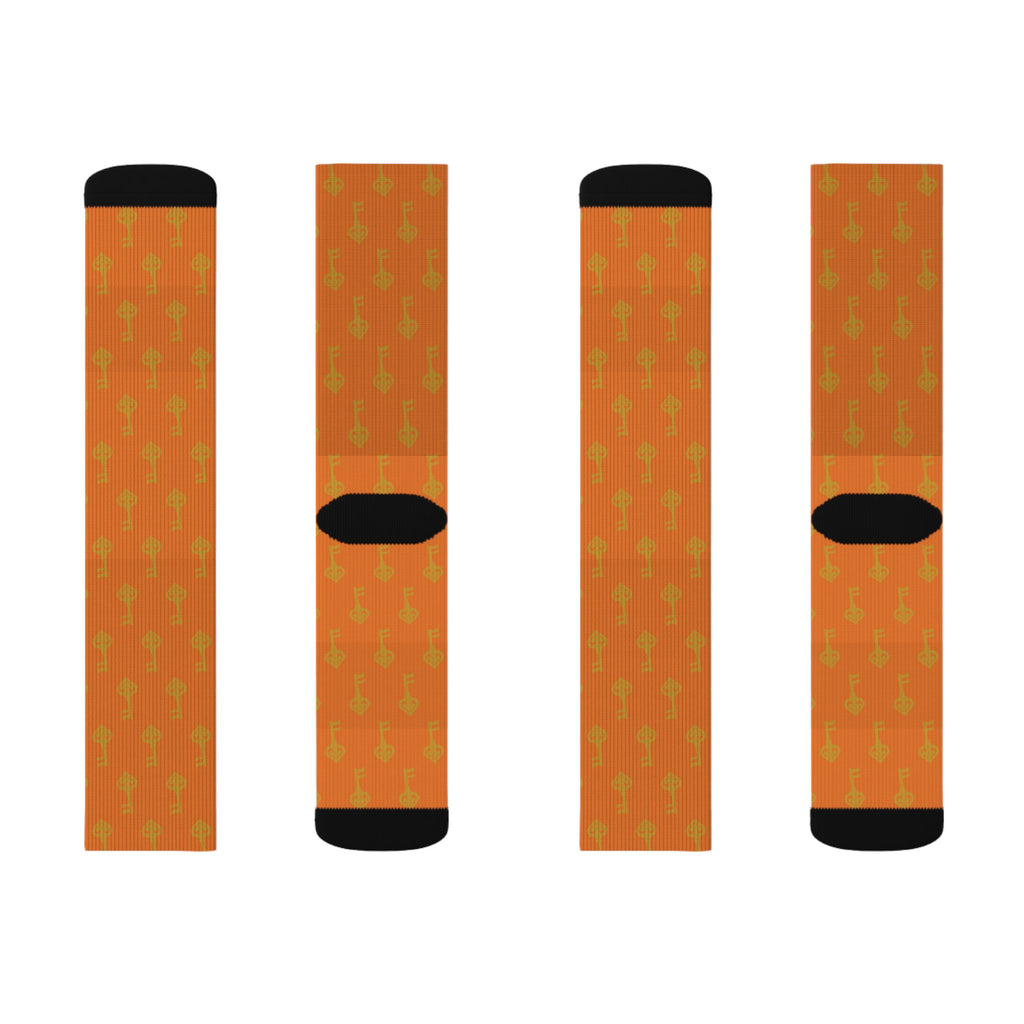 Orange Pumpkin Pattern Sublimation Socks —Crew Socks