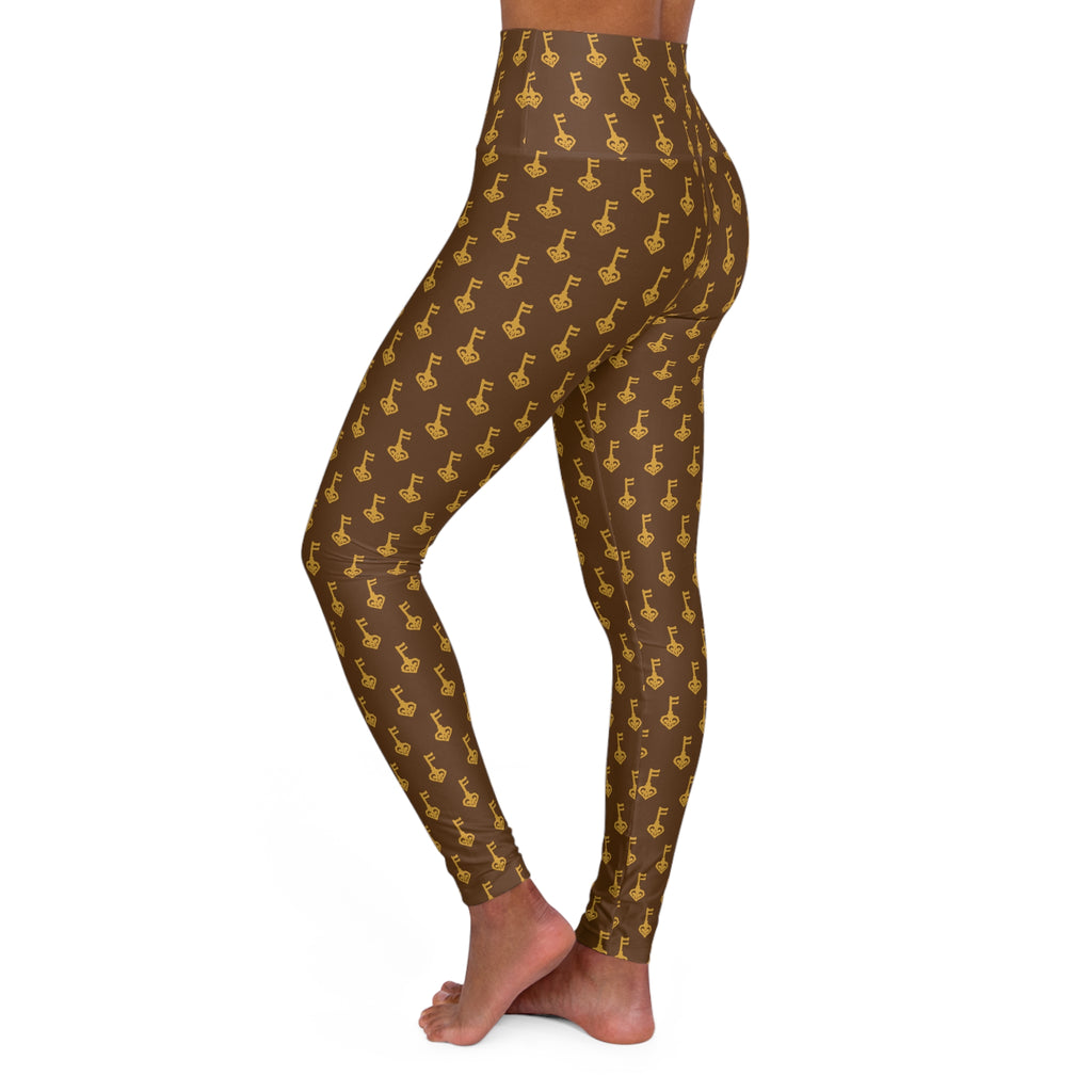 Women's High-Waist Brown Golden Key Leggings — Golden key Brown