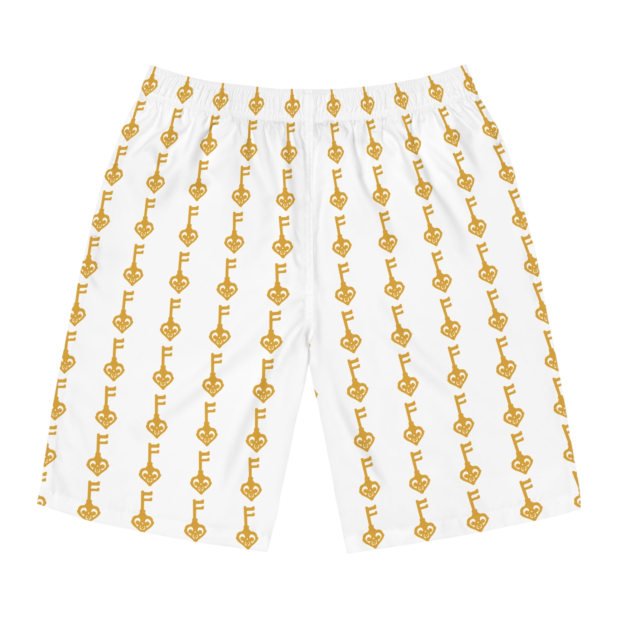 White Golden Key Board Shorts — Men’s