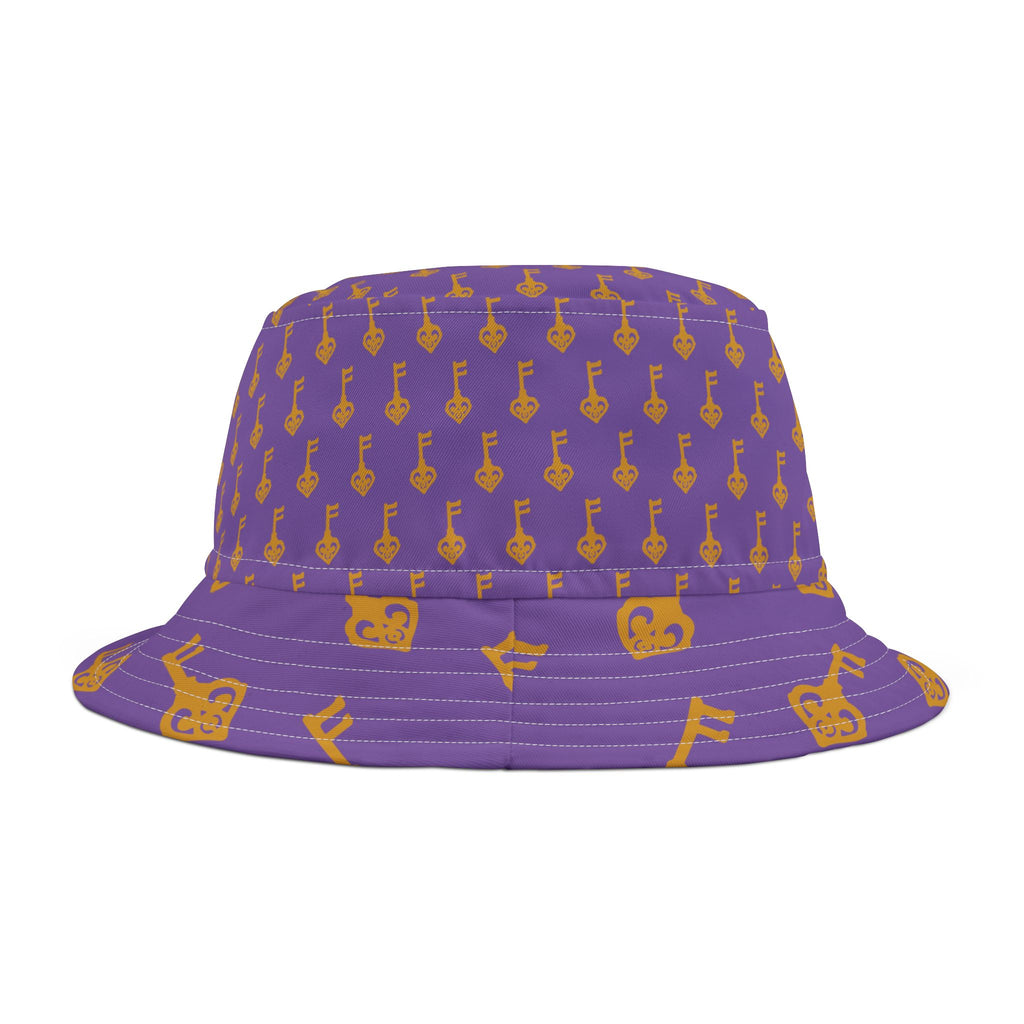 Purple Key Pattern Bucket Hat — Graphic All-Over-Golden Key  Hat