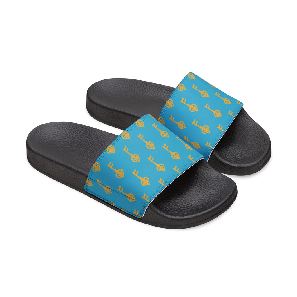Turquoise Golden Key Slide Sandals — Removable Strap Women's Slides