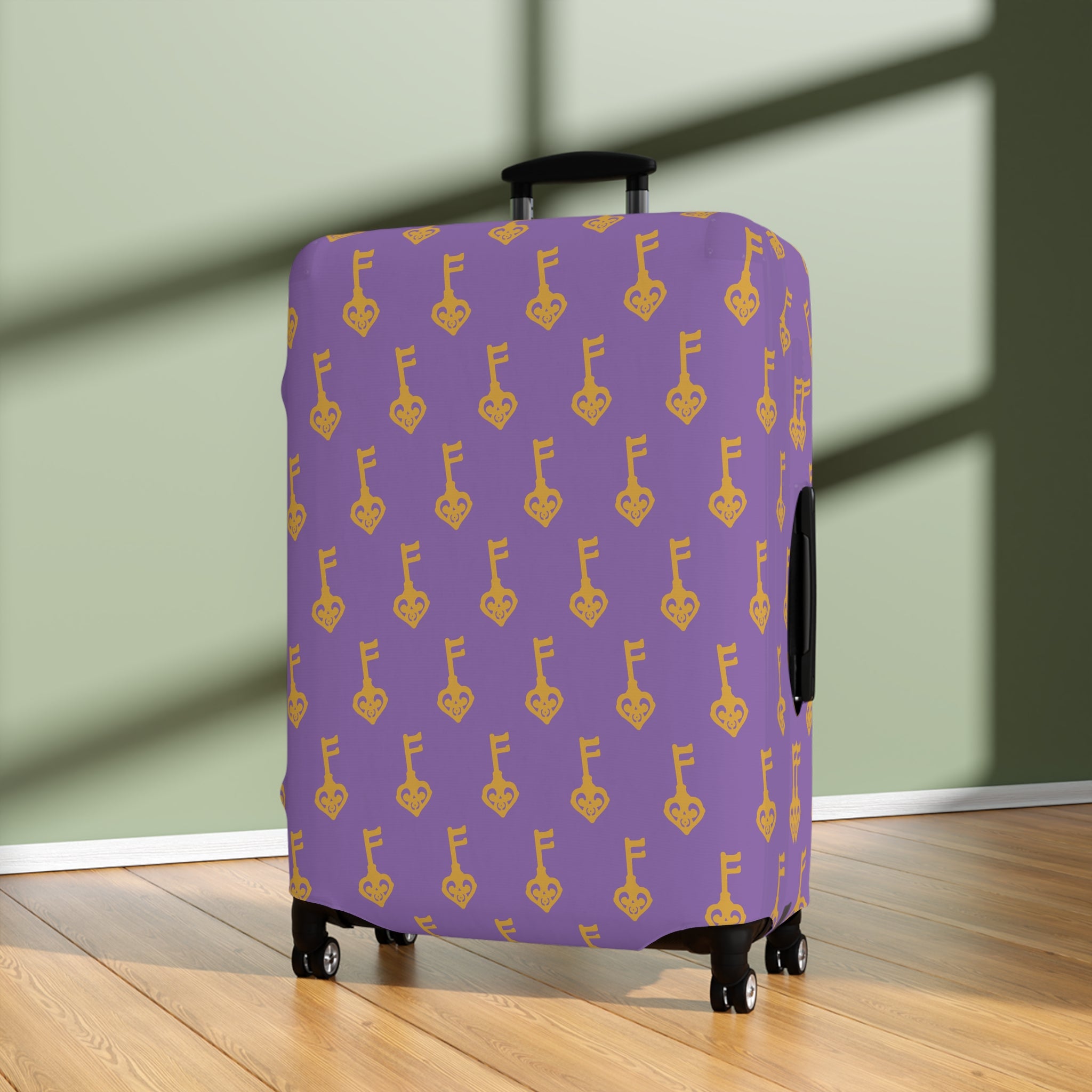 Purple Golden Key Luggage Cover — Protective Travel Suitcase Sleeve