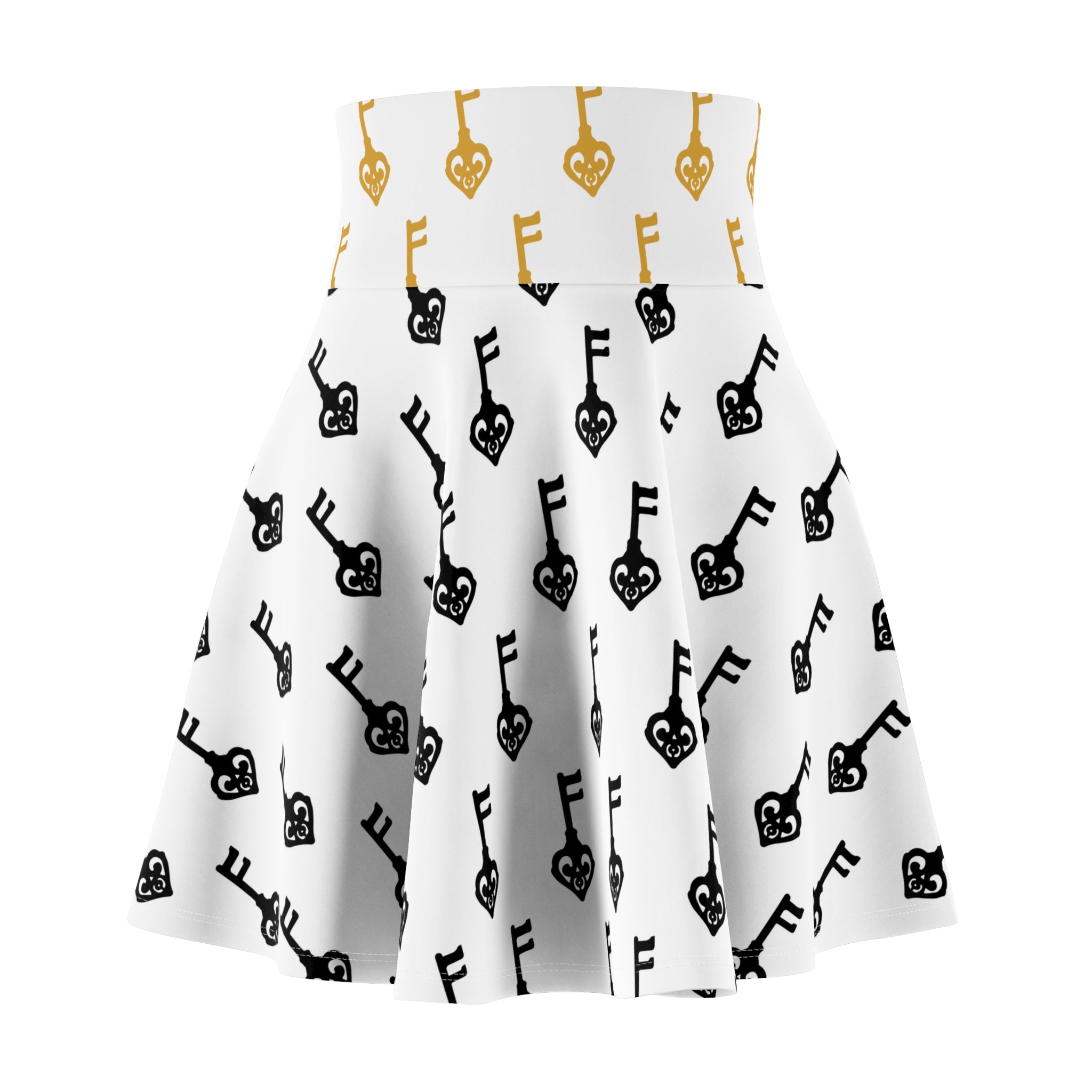 White Black and Golden Key Skater Skirt