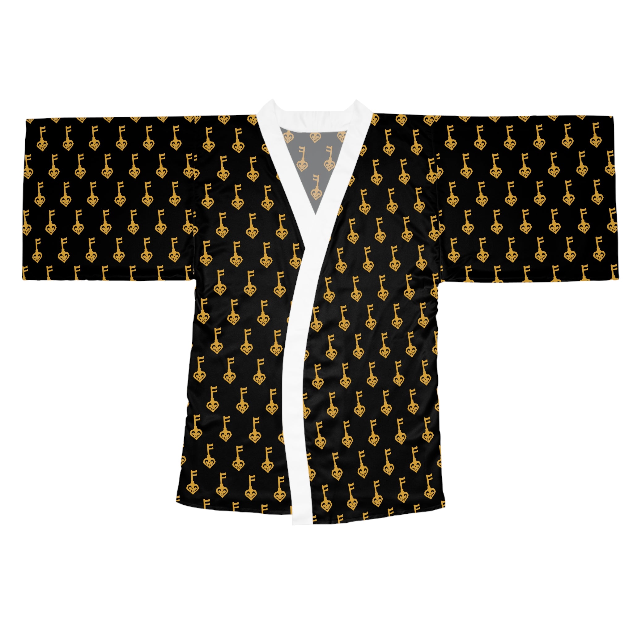 Black Kimono Robe with Golden Key — Luxurious Lounge Jacket