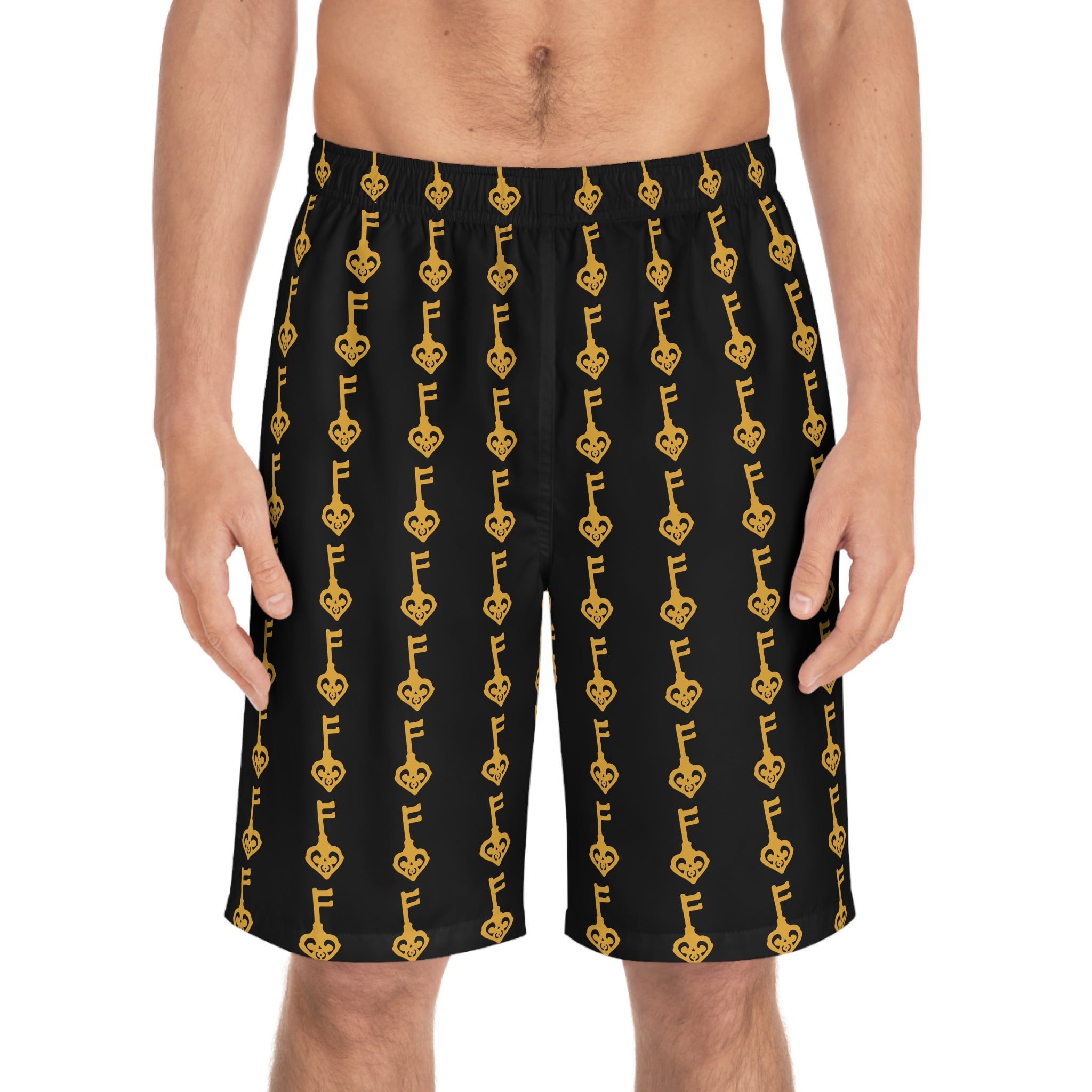 Black Golden Key Board Shorts — Men's