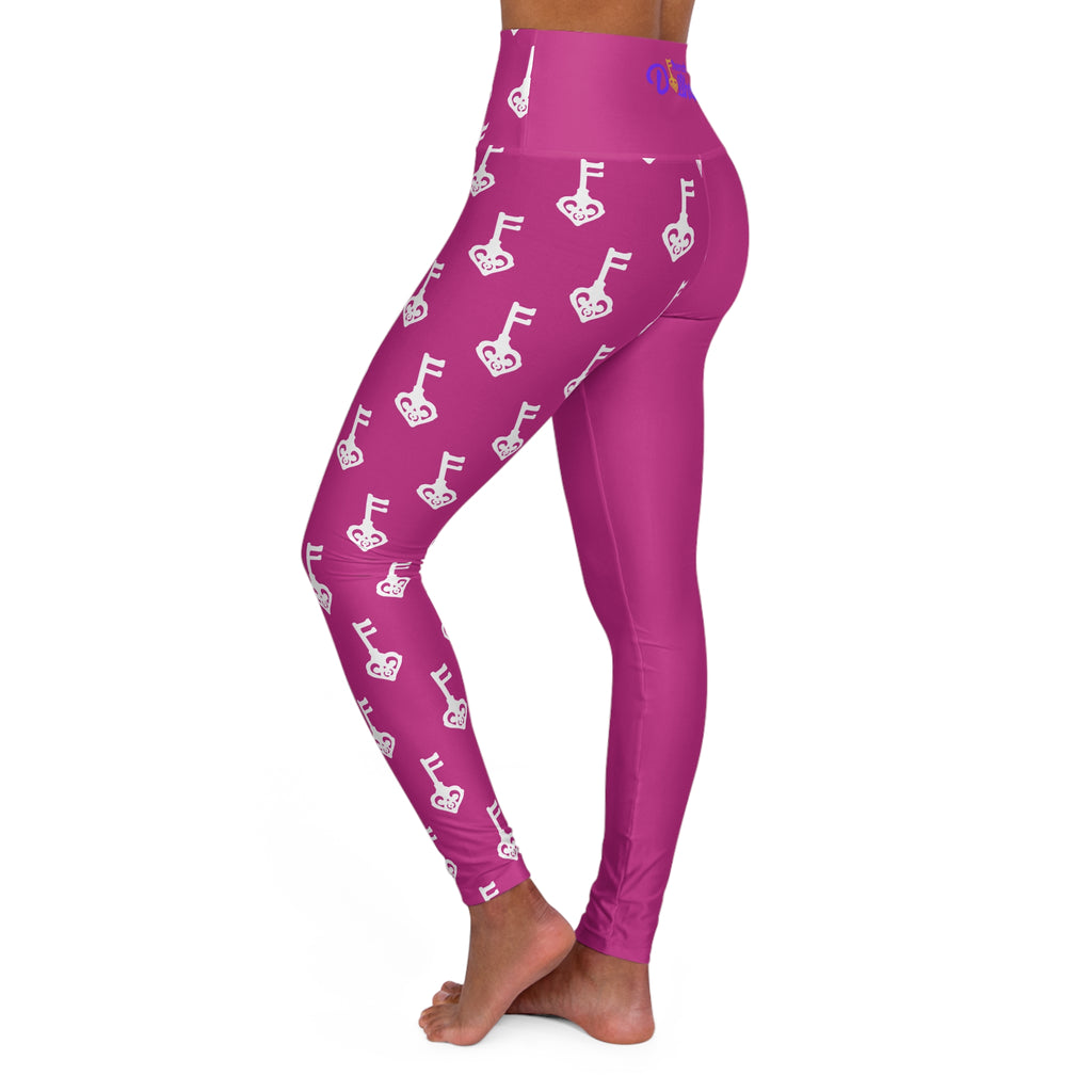 Magenta High-Waist White Key Leggings — Women's