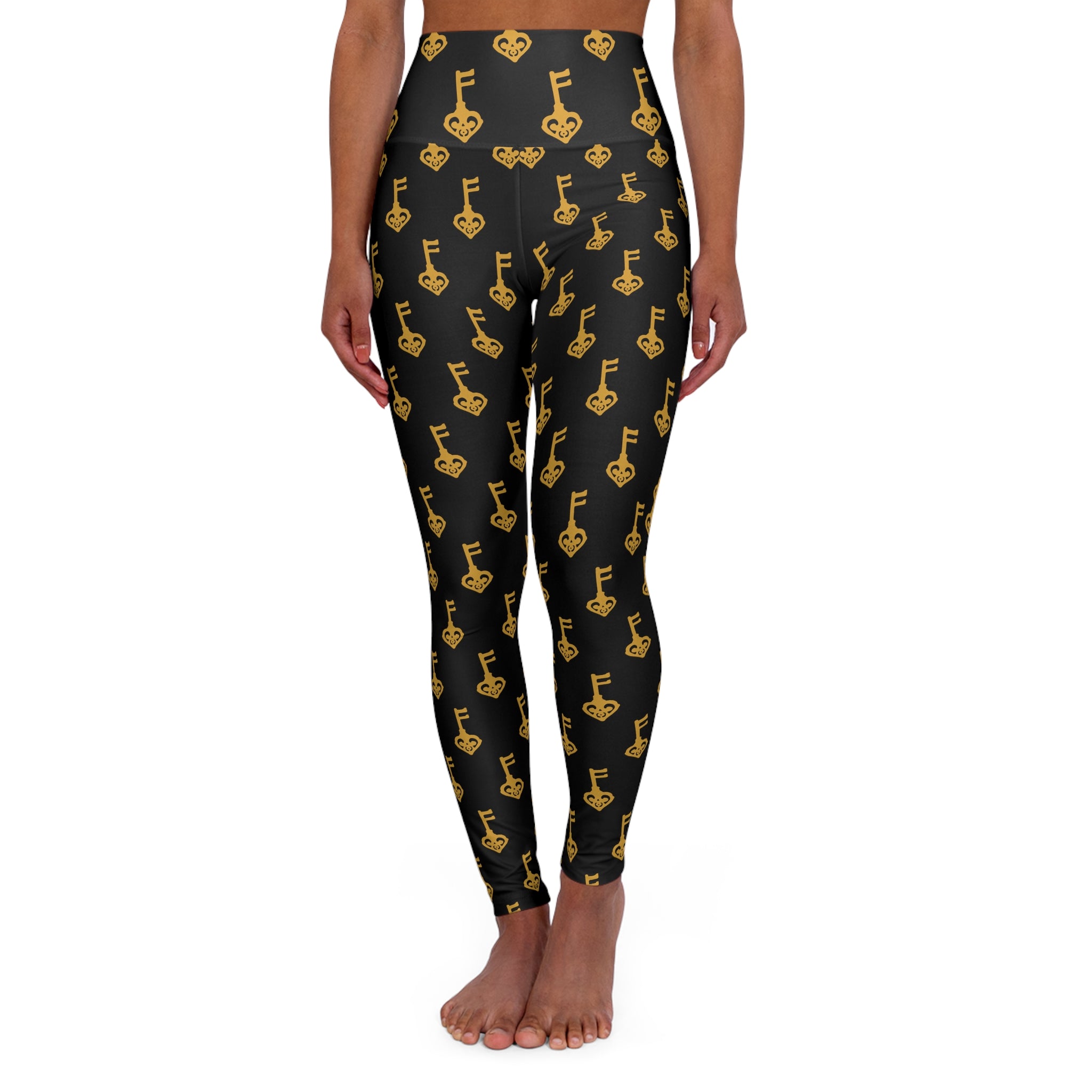 High Waist Black Golden Key Leggings