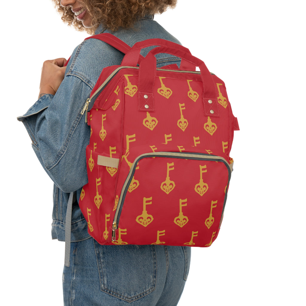 Ruby Red Golden Key of Love Backpack — Multifunctional Baby Bag