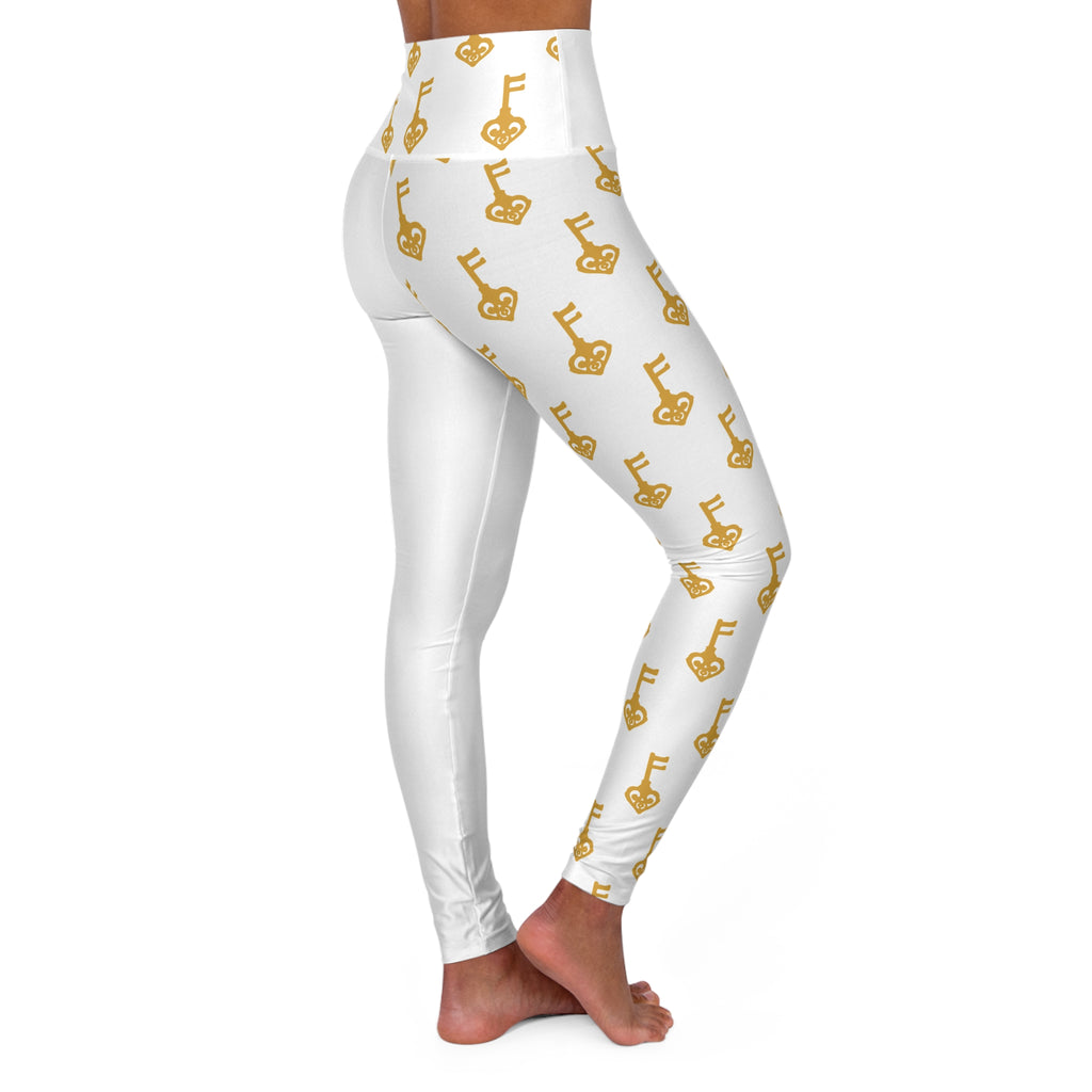 White High Waist Golden Key French Dollhouse Leggings