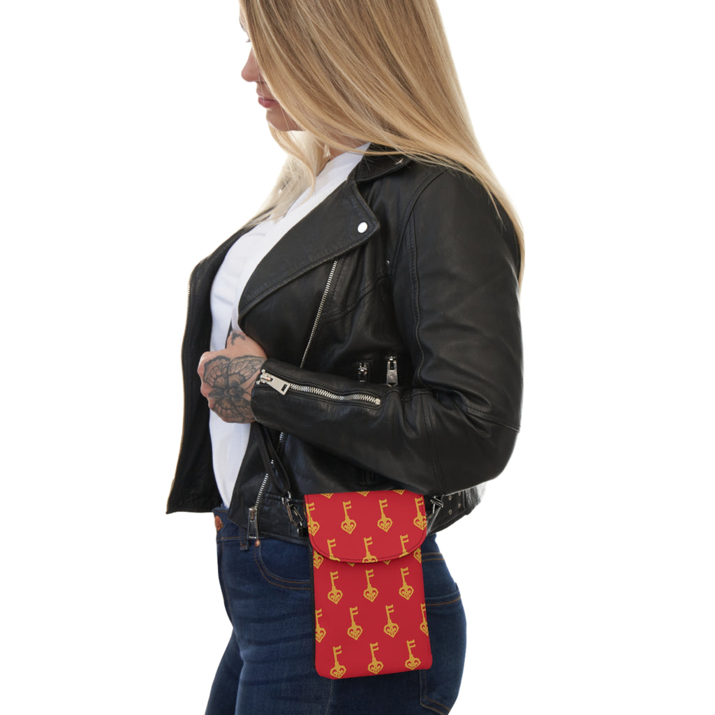 Ruby Red Golden Key Crossbody Phone Walle, Change Purse — Small Cell Phone Purse with Adjustable Strap