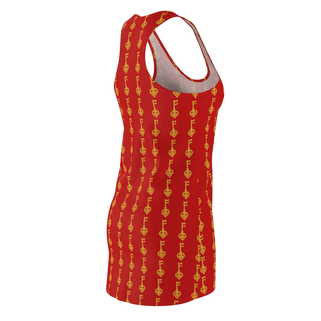 Racerback Dress — Red & Gold Guitar Pattern All-Over Print
