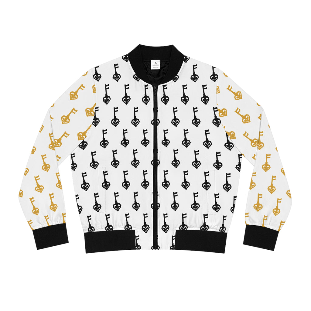 White Black & Golden Key Women's Bomber Jacket