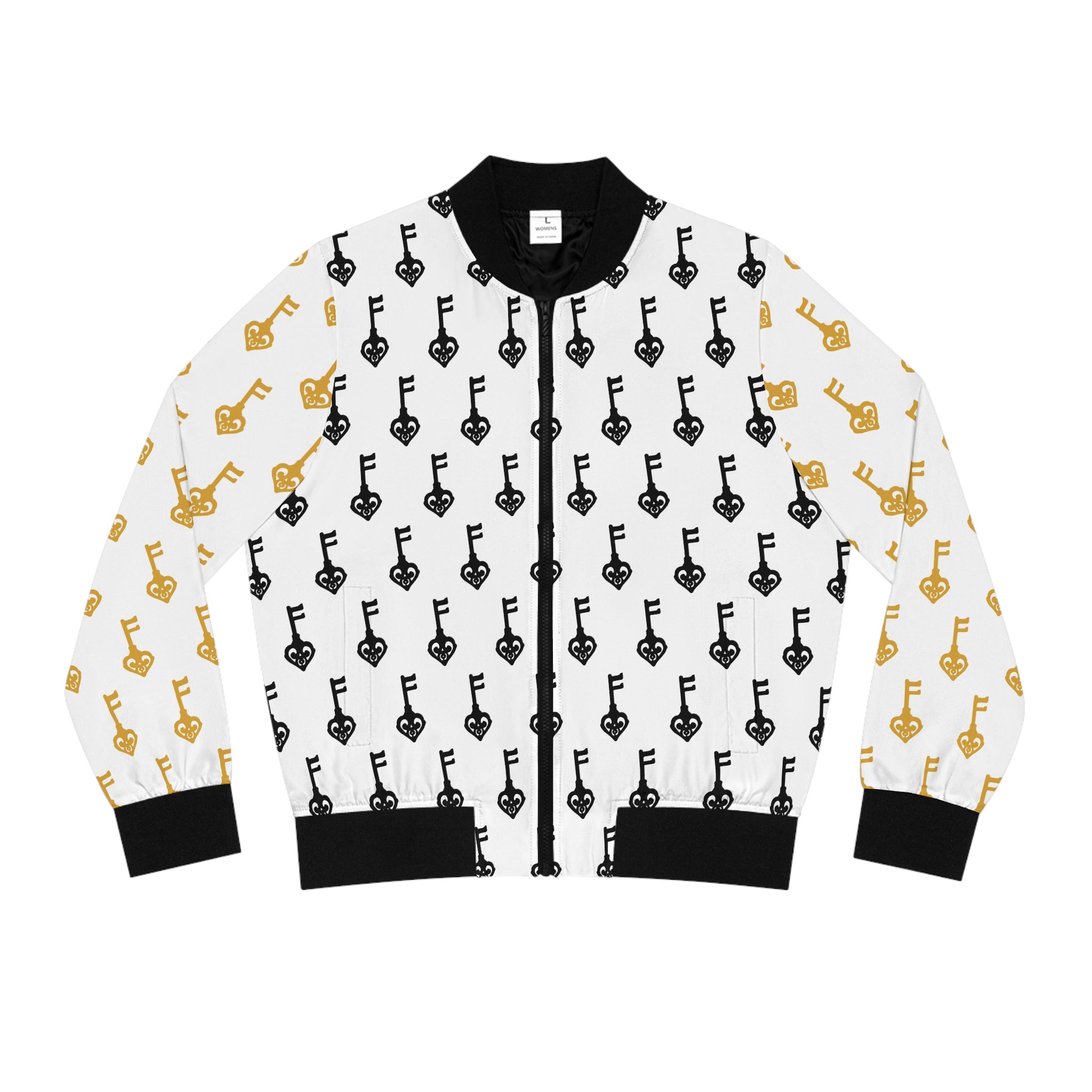 White Black & Golden Key Women's Bomber Jacket