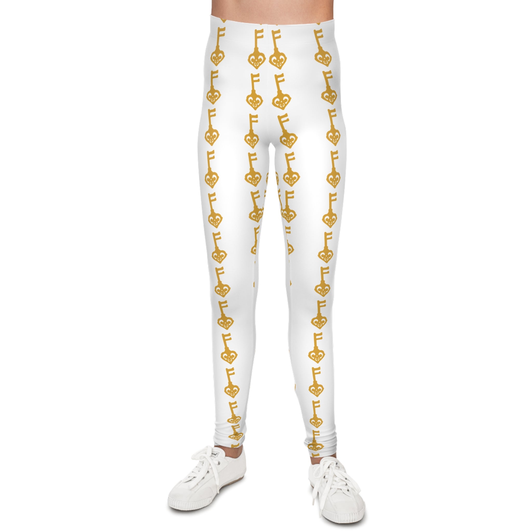 Youth Leggings - White Golden Key