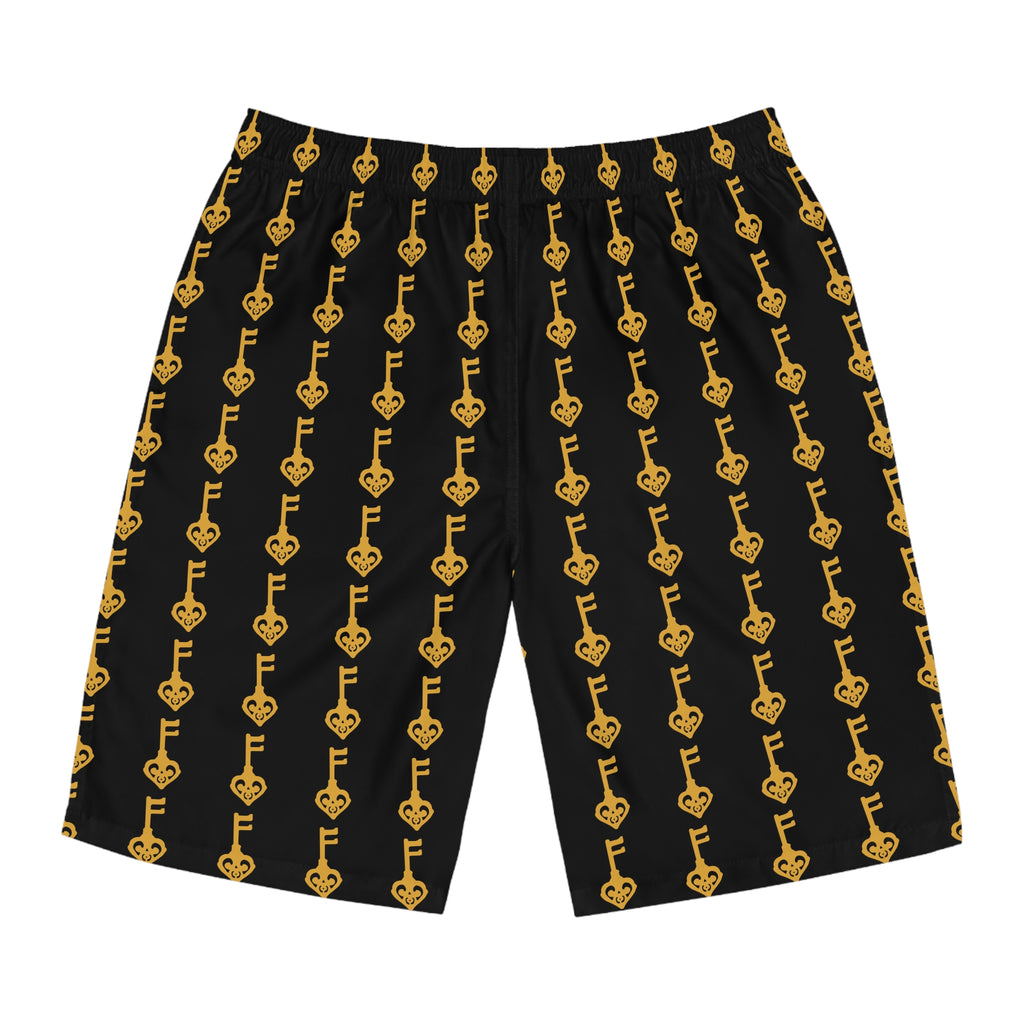 Black Golden Key Board Shorts — Men's