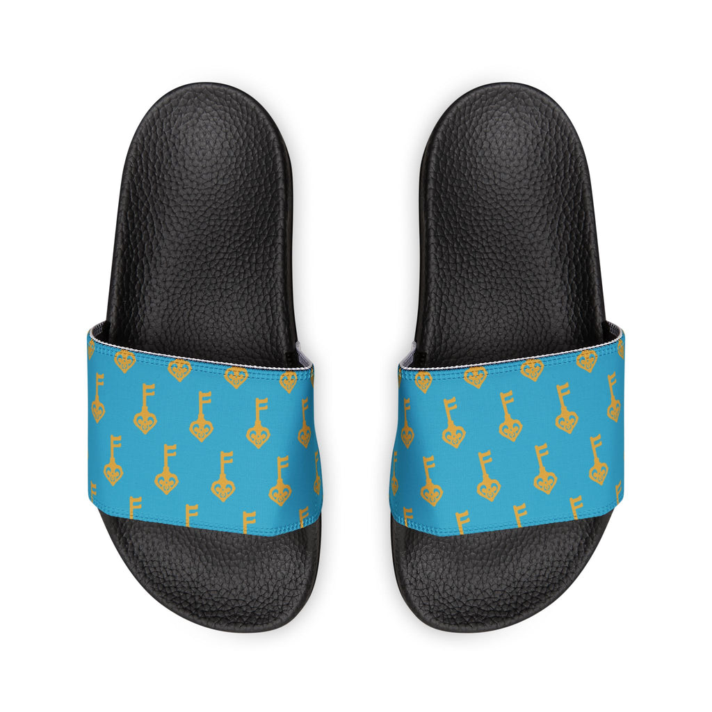 Turquoise Golden Key Slide Sandals — Removable Strap Women's Slides