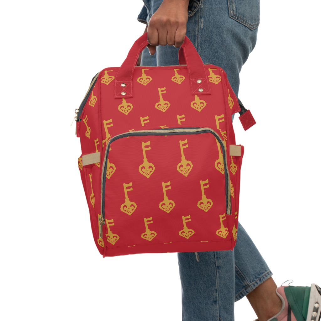 Ruby Red Golden Key of Love Backpack — Multifunctional Baby Bag