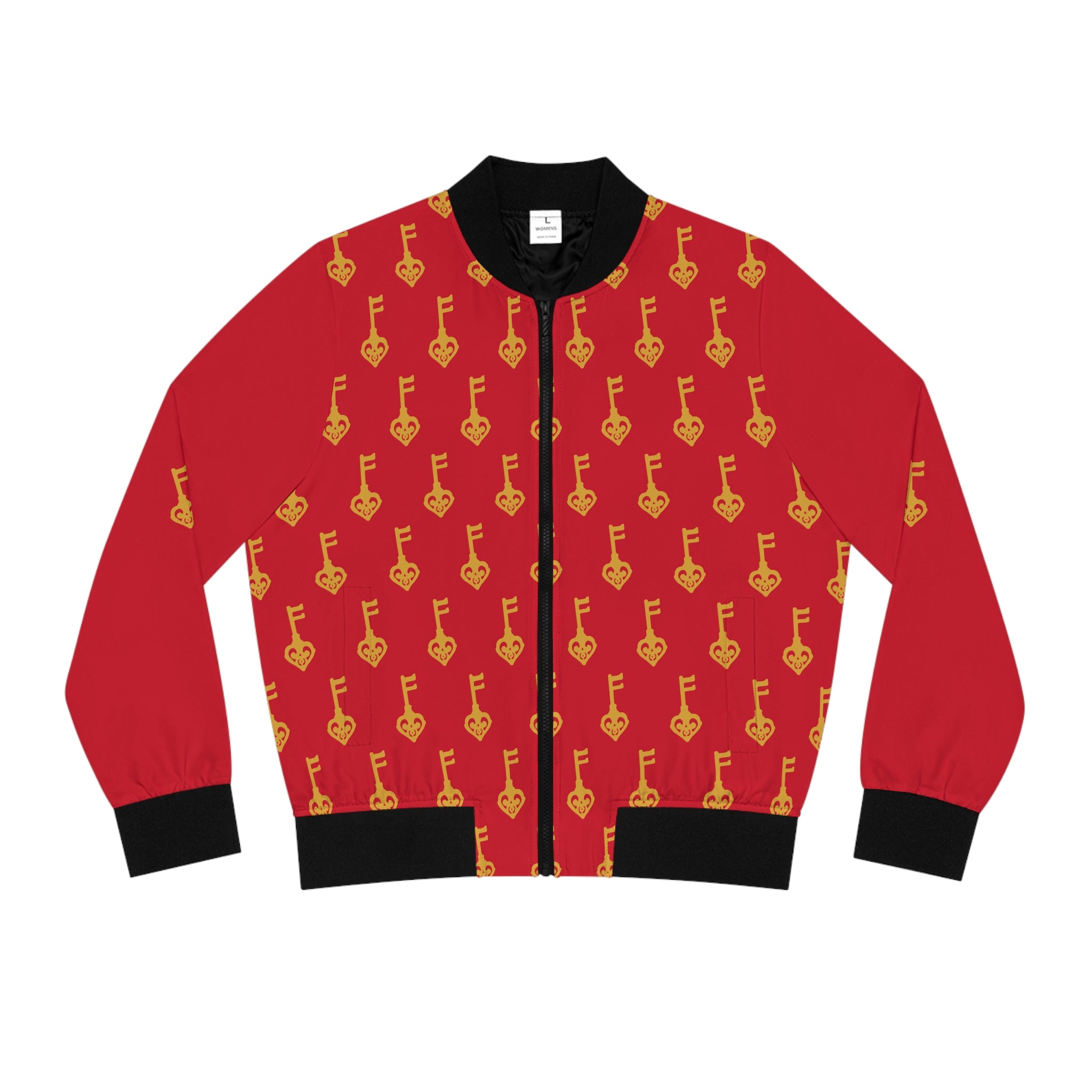 Ruby Red Golden Key Women’s Bomber Jacket