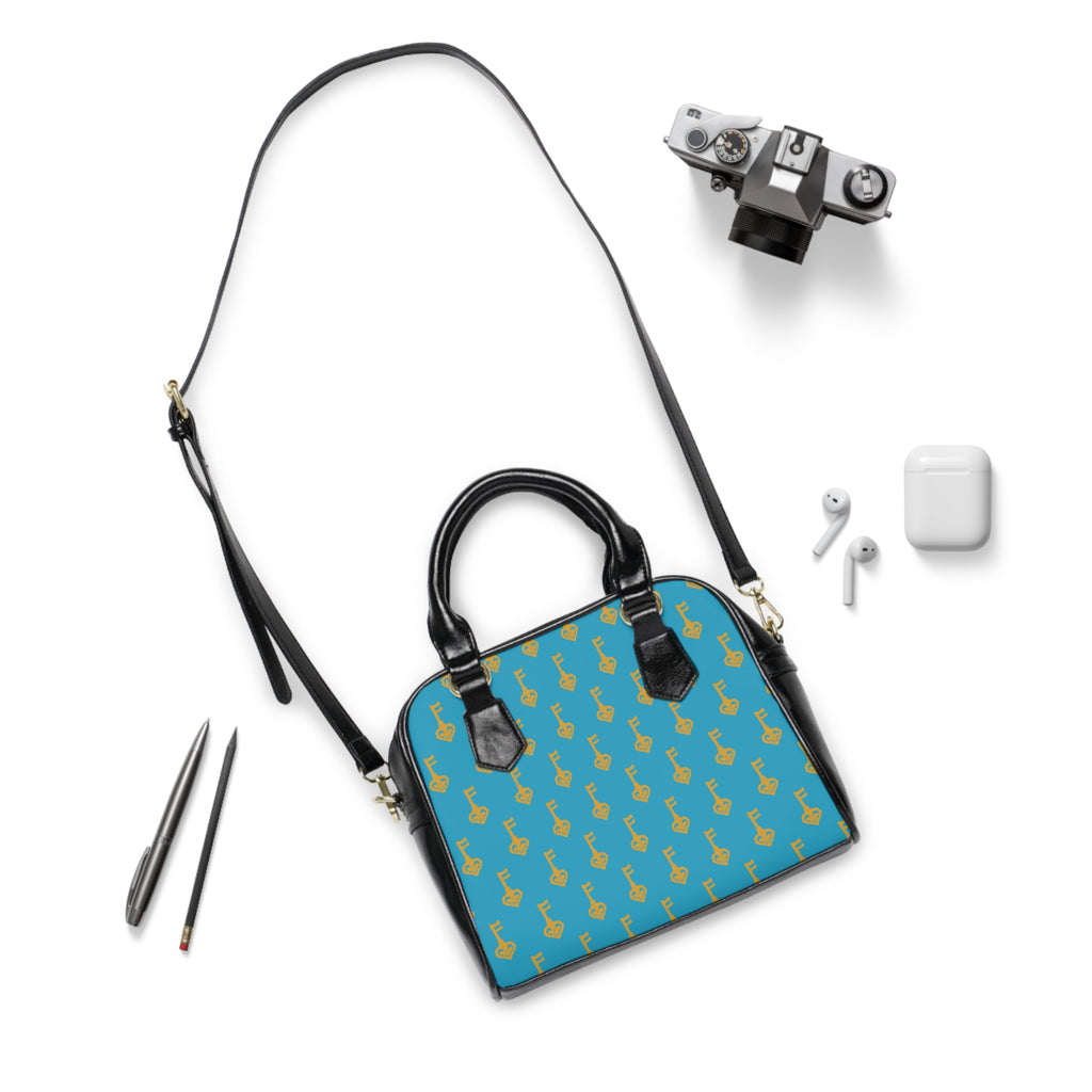 Turquoise Golden Key Pattern Shoulder Handbag