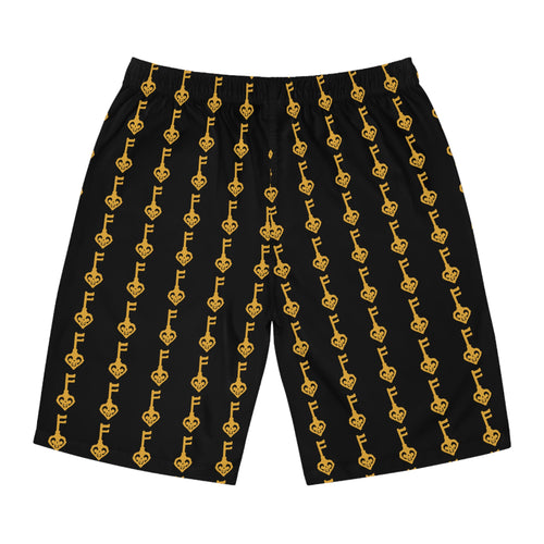 Black Golden Key Board Shorts — Men's