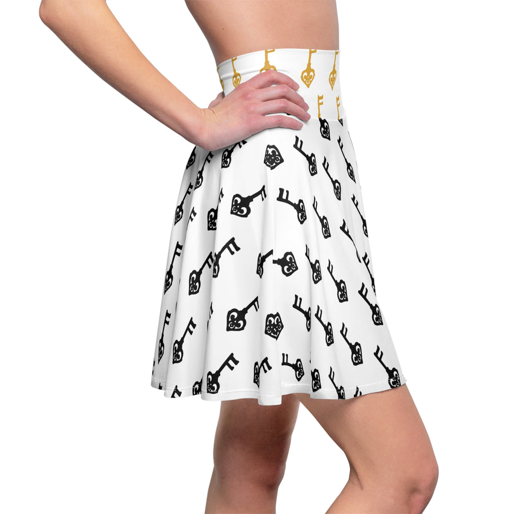 White Black and Golden Key Skater Skirt