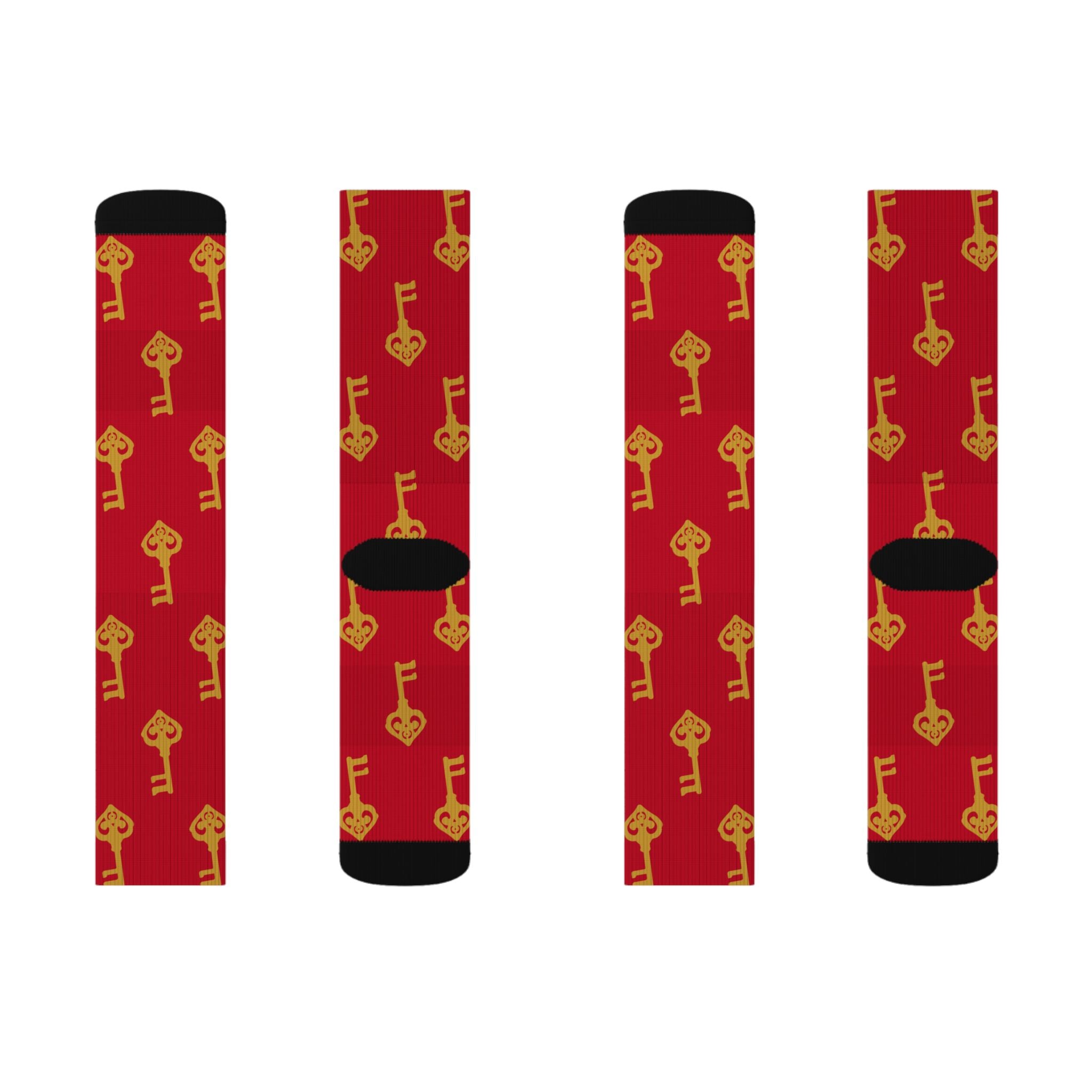 Ruby Red Golden Key Sublimation Socks —Ruby Red Novelty Crew Socks