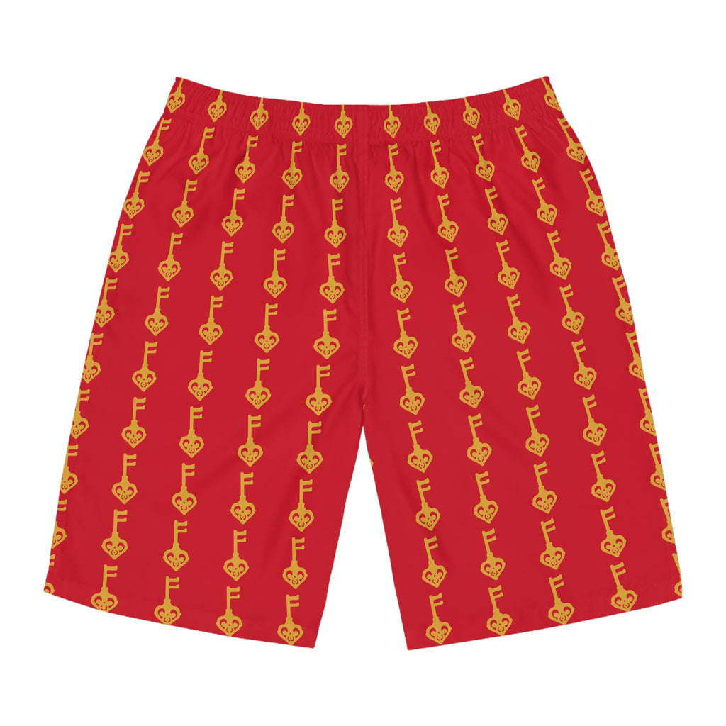 Ruby Red Golden Key Board Shorts — Men's