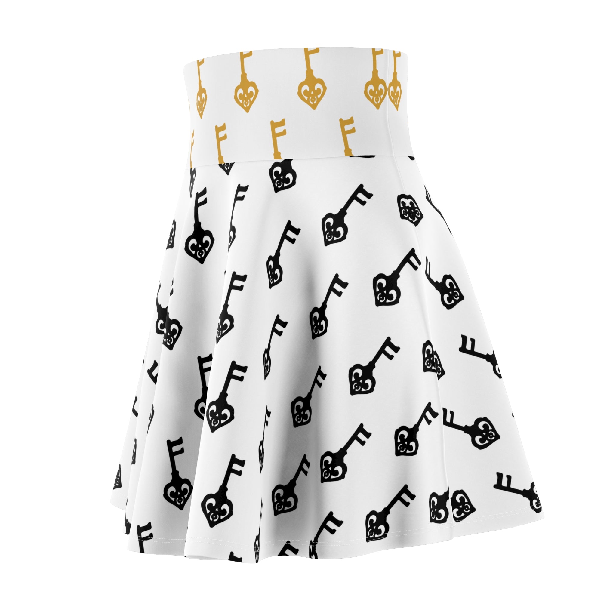 White Black and Golden Key Skater Skirt