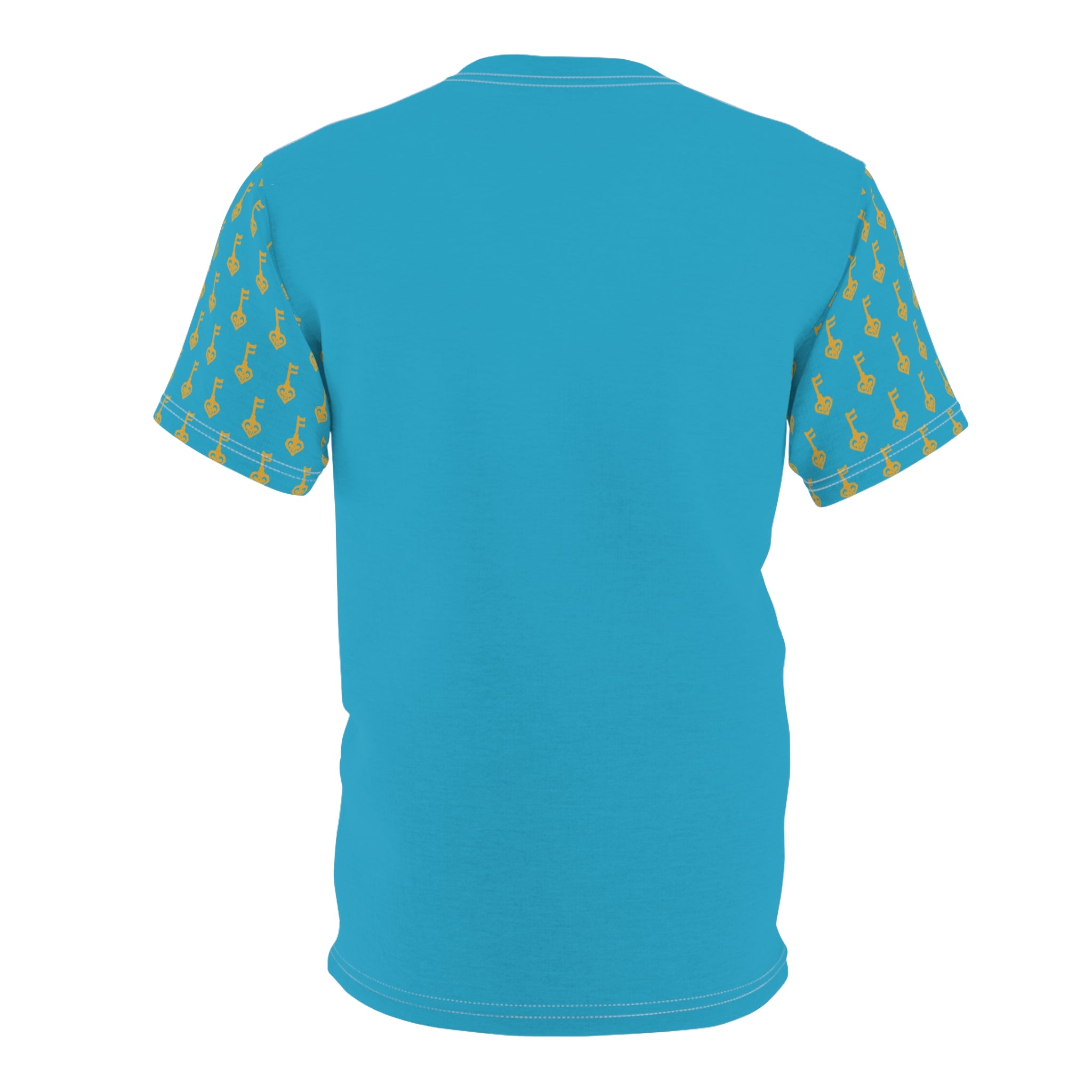 Turquoise Tee with Golden Key Sleeve Pattern