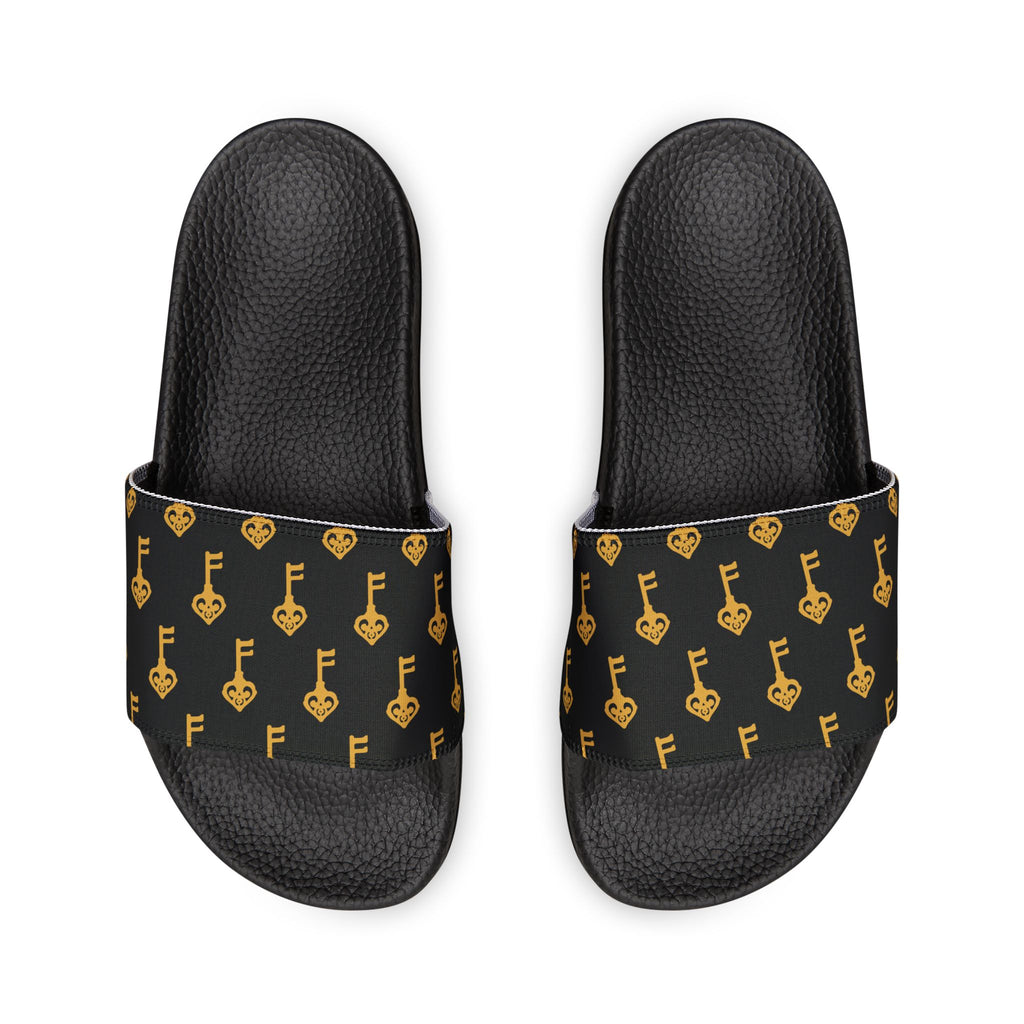 Black Golden Key Slide Sandals- Women Removable Strap