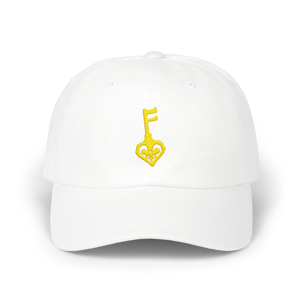 White Golden Key Cap — Embroidered Golden Key Baseball Hat