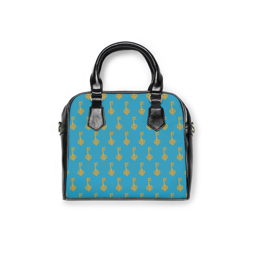 Turquoise Golden Key Pattern Shoulder Handbag