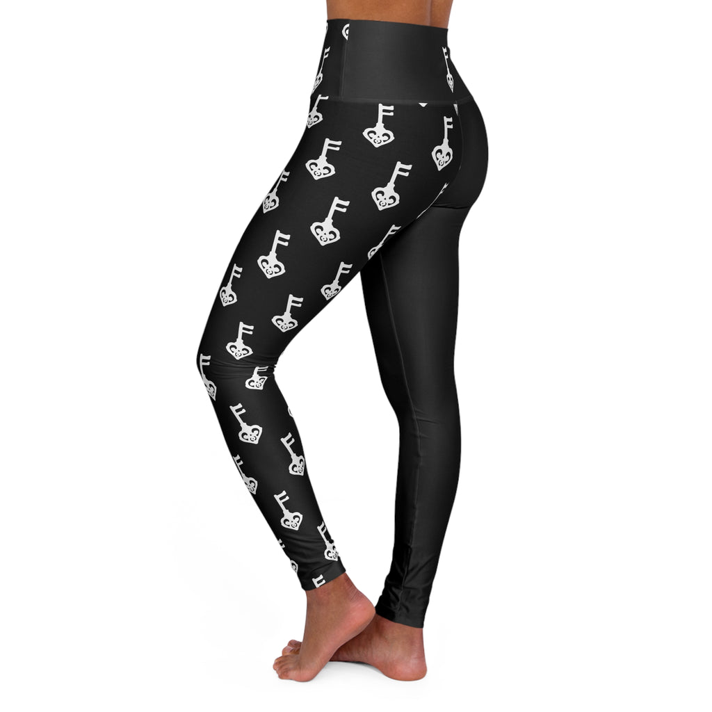Black High-Waist White Key Leggings