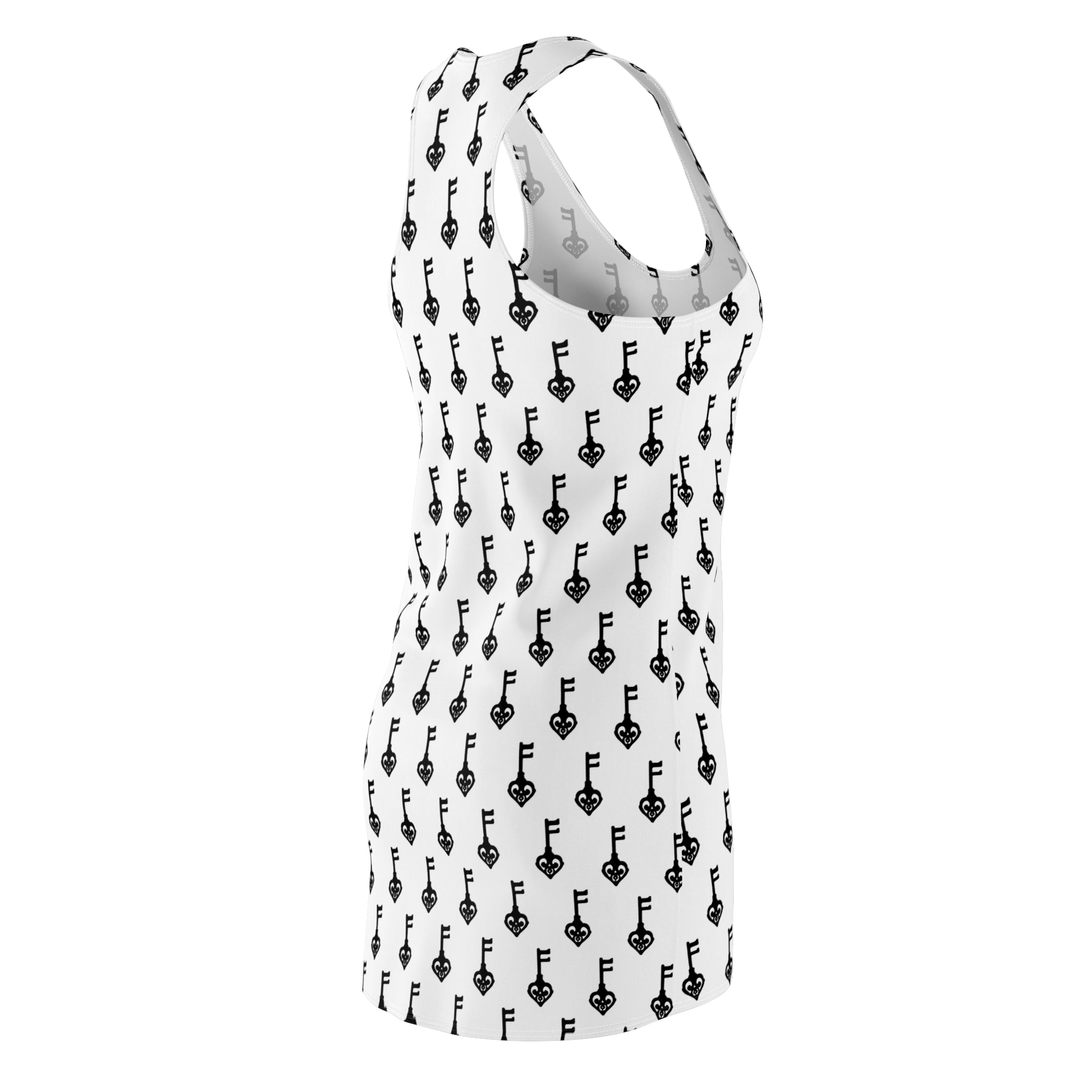 Racerback Dress — Minimal Black Guitar Pattern All-Over Print