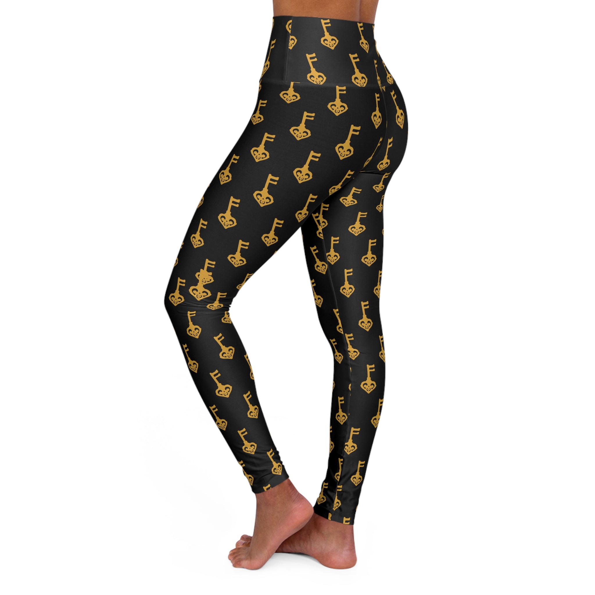 High Waist Black Golden Key Leggings