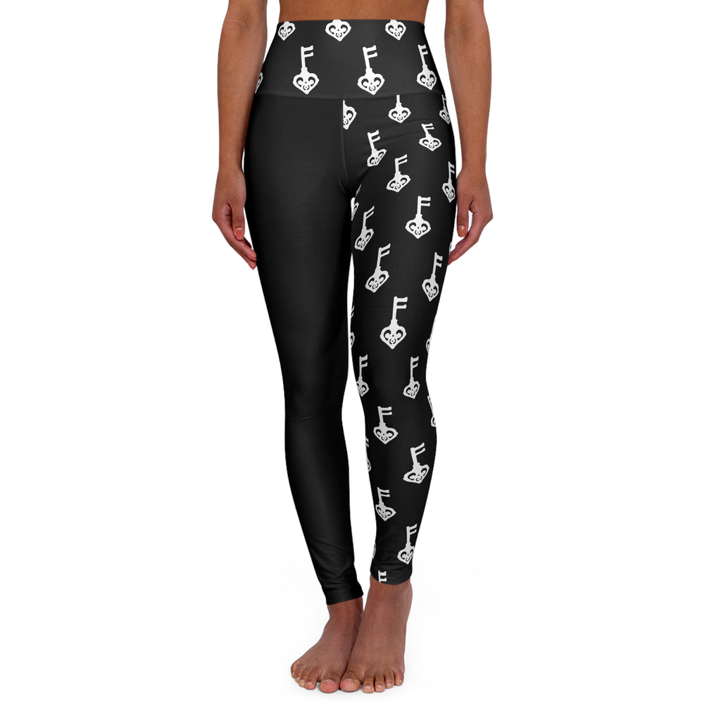 Black High-Waist White Key Leggings
