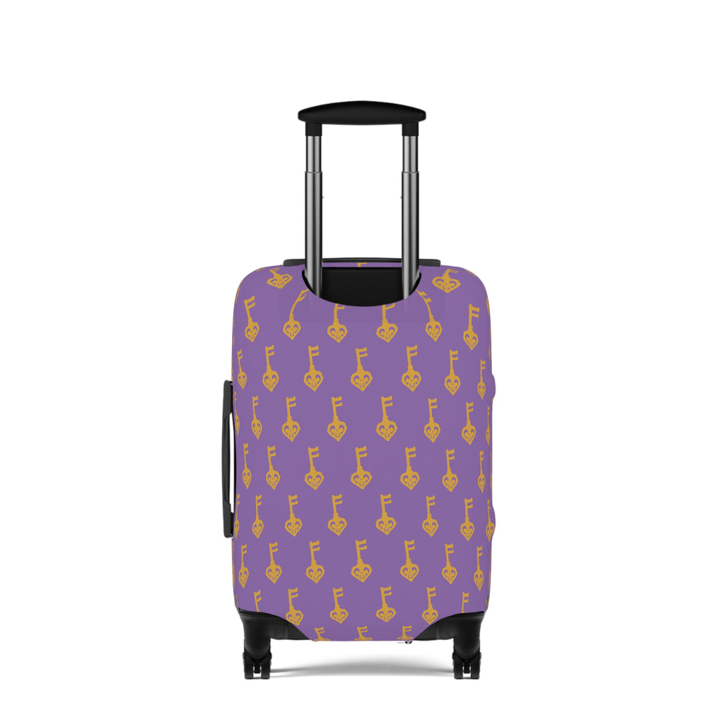 Purple Golden Key Luggage Cover — Protective Travel Suitcase Sleeve