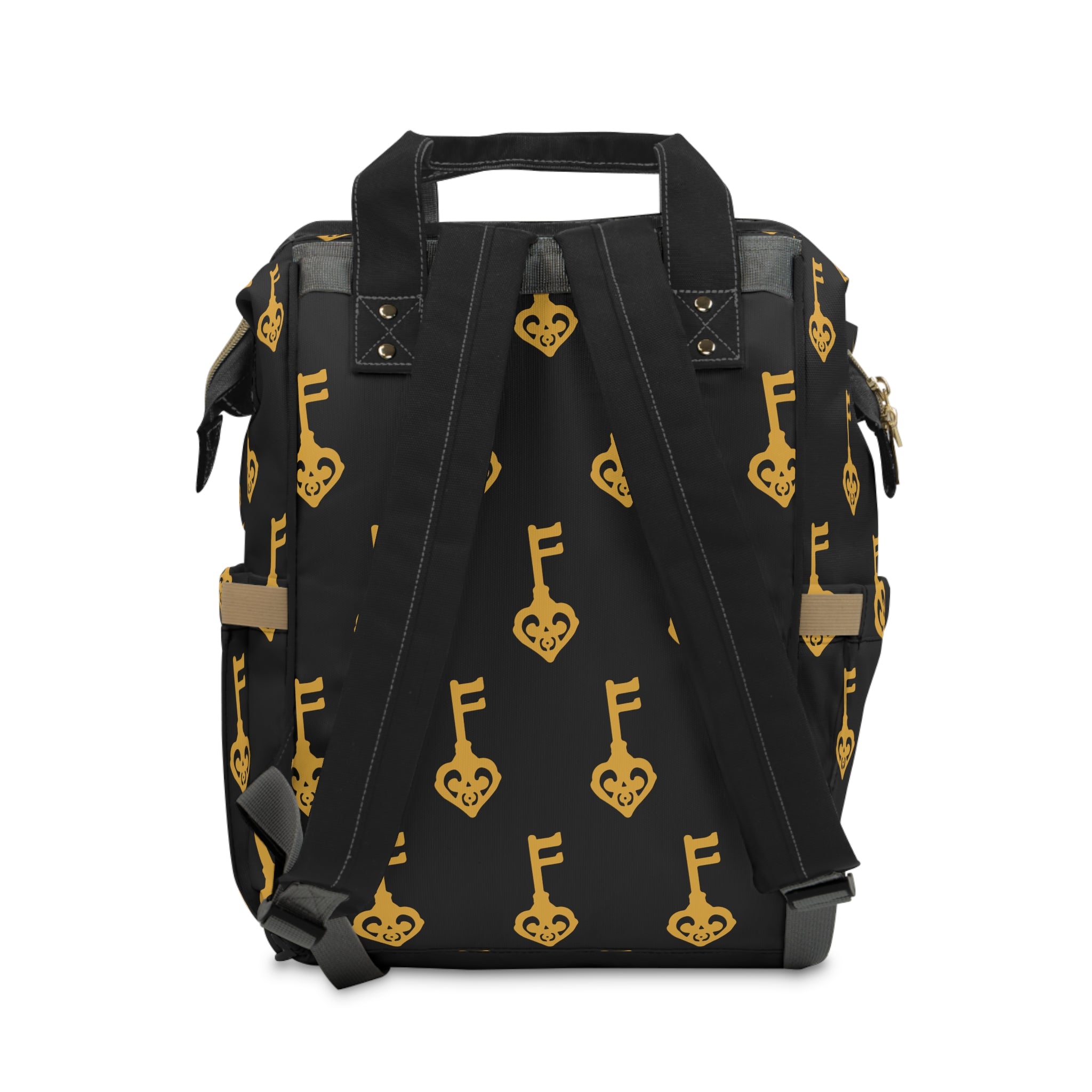 Black Golden Key of Love Backpack — Multifunctional Baby Bag