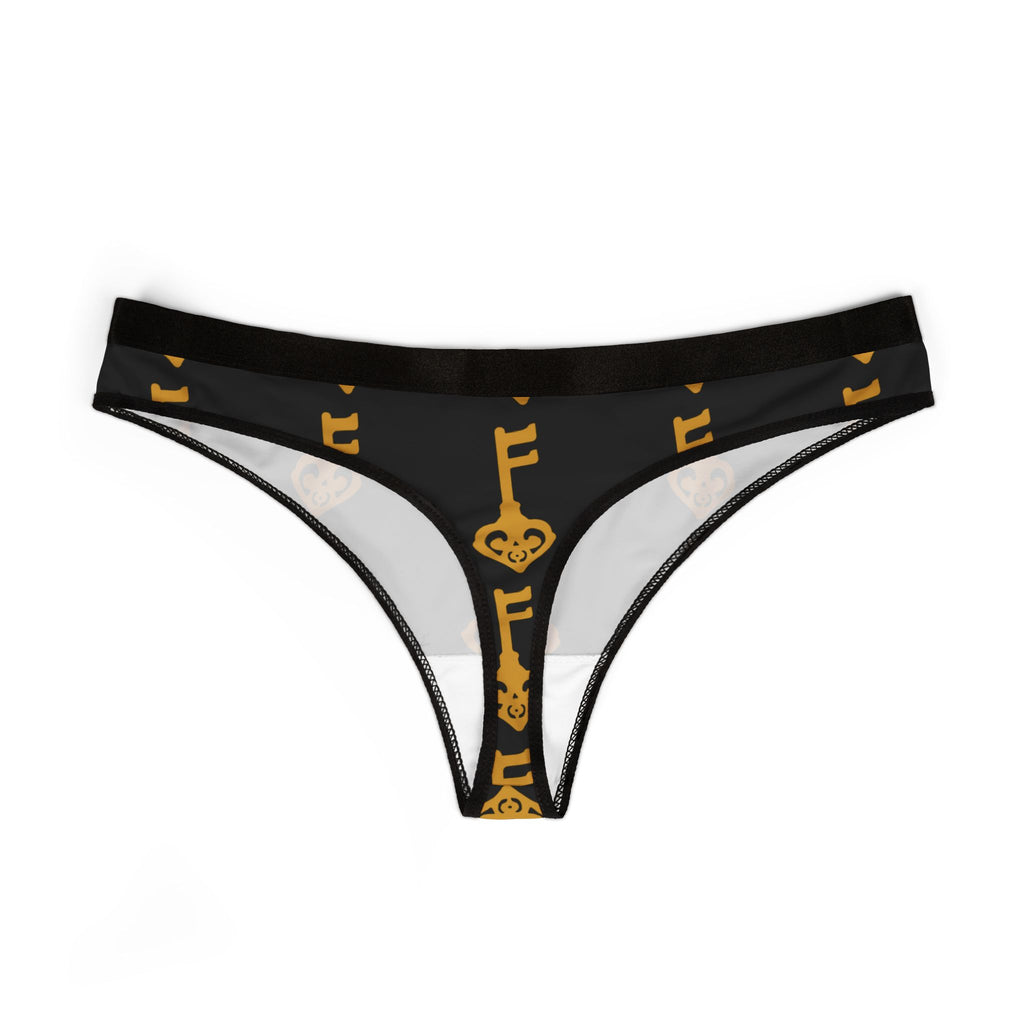 Women's Thong — Black & Gold Vintage Key Pattern