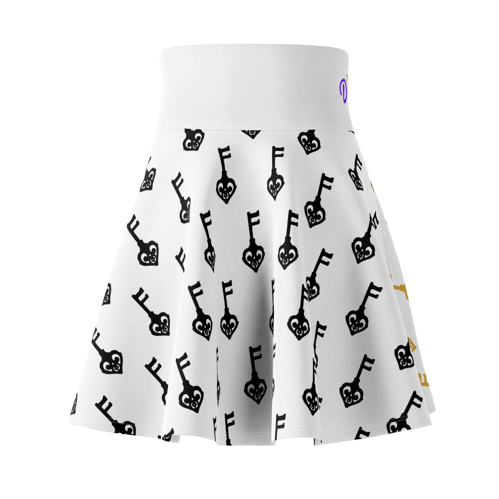 White Golden Key & Black Key Skater Skirt — Gold & Black Women's Skirt